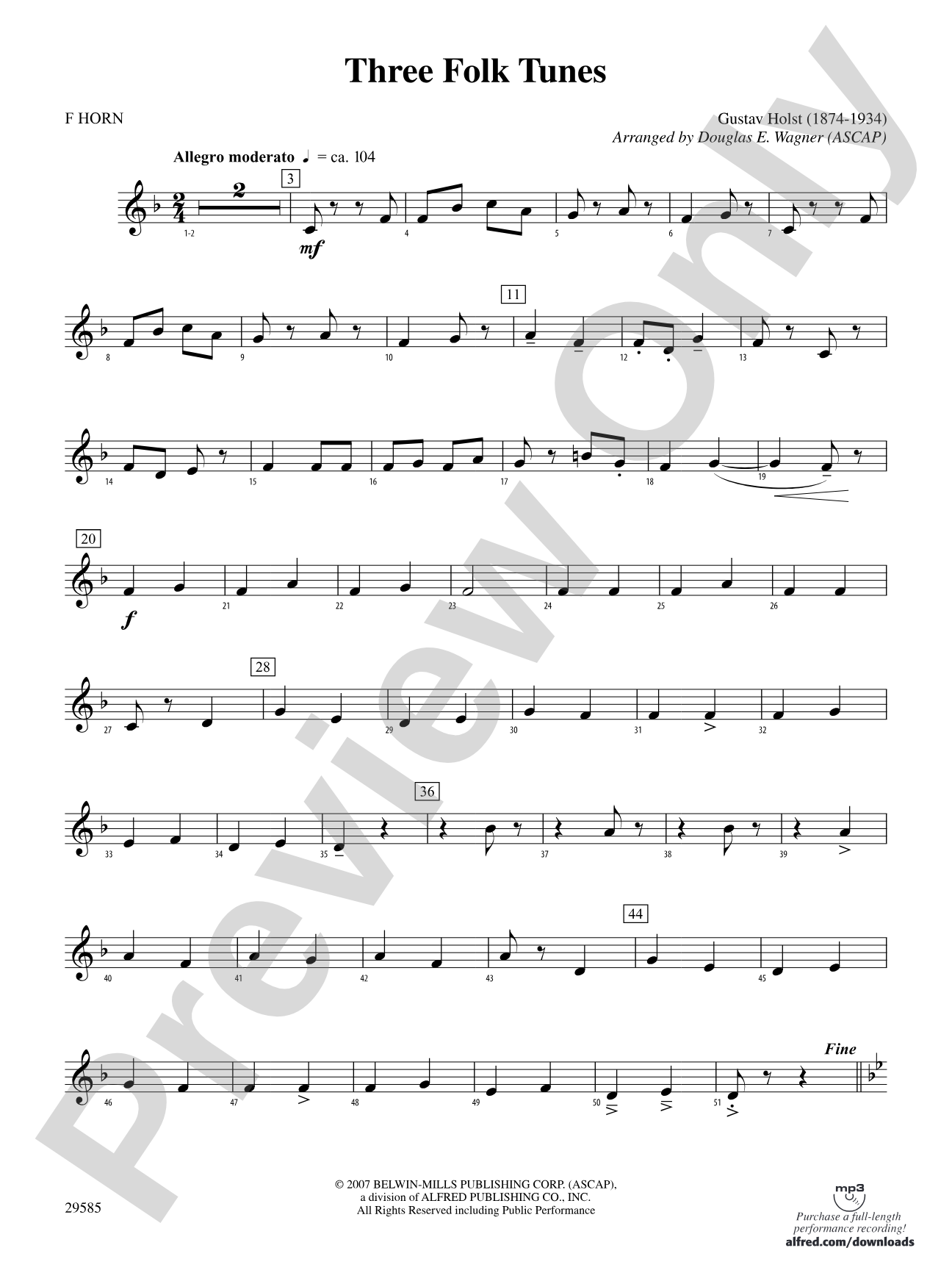 Three Folk Tunes: 1st F Horn