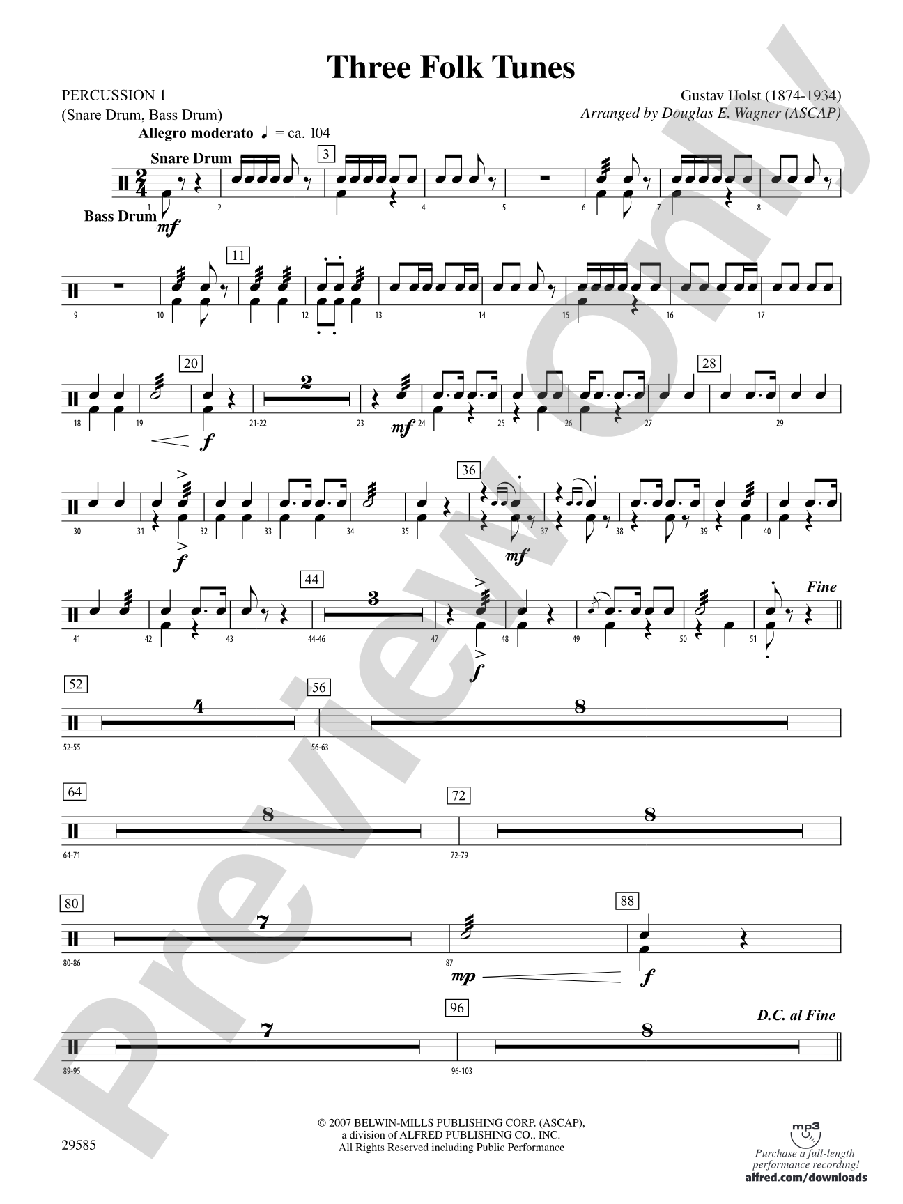 Three Folk Tunes: 1st Percussion