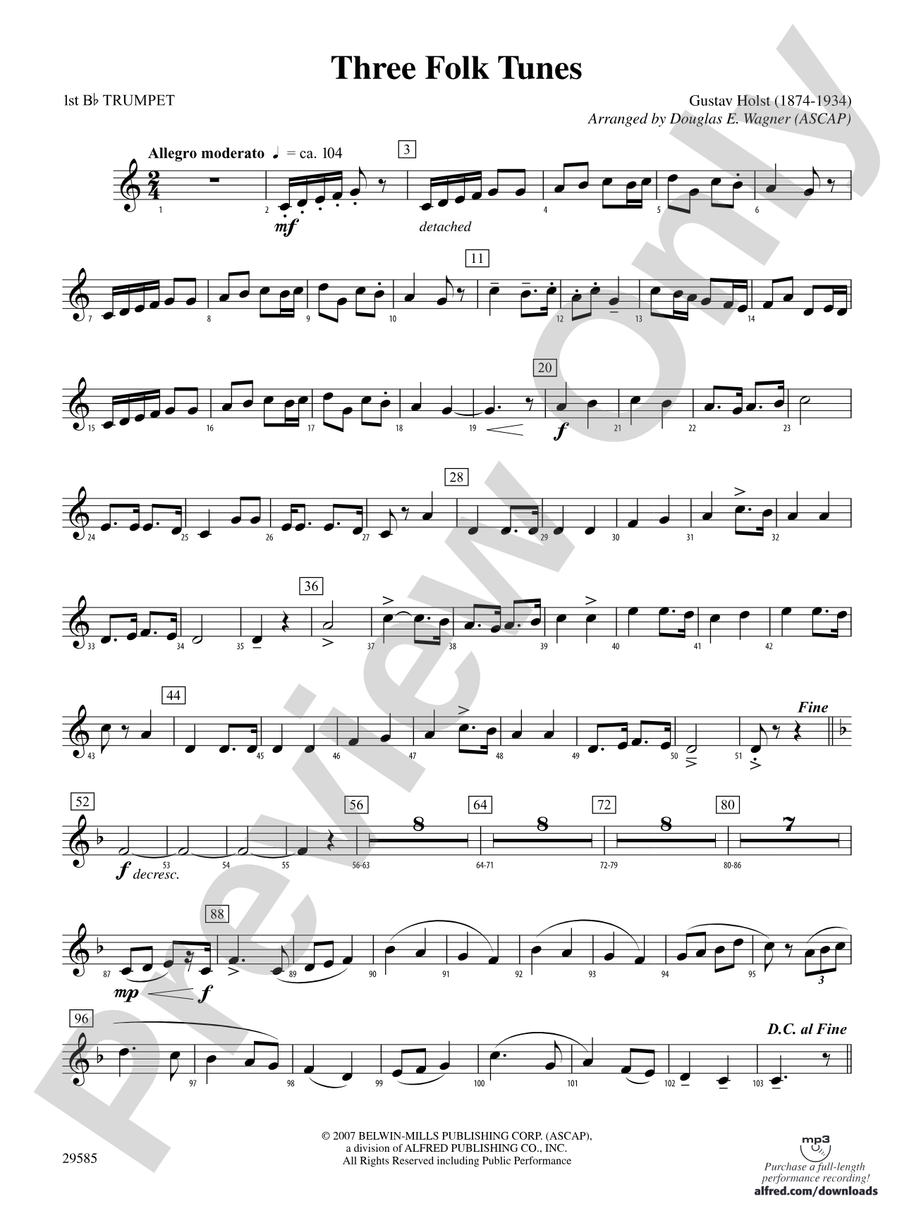 Three Folk Tunes: 1st B-flat Trumpet