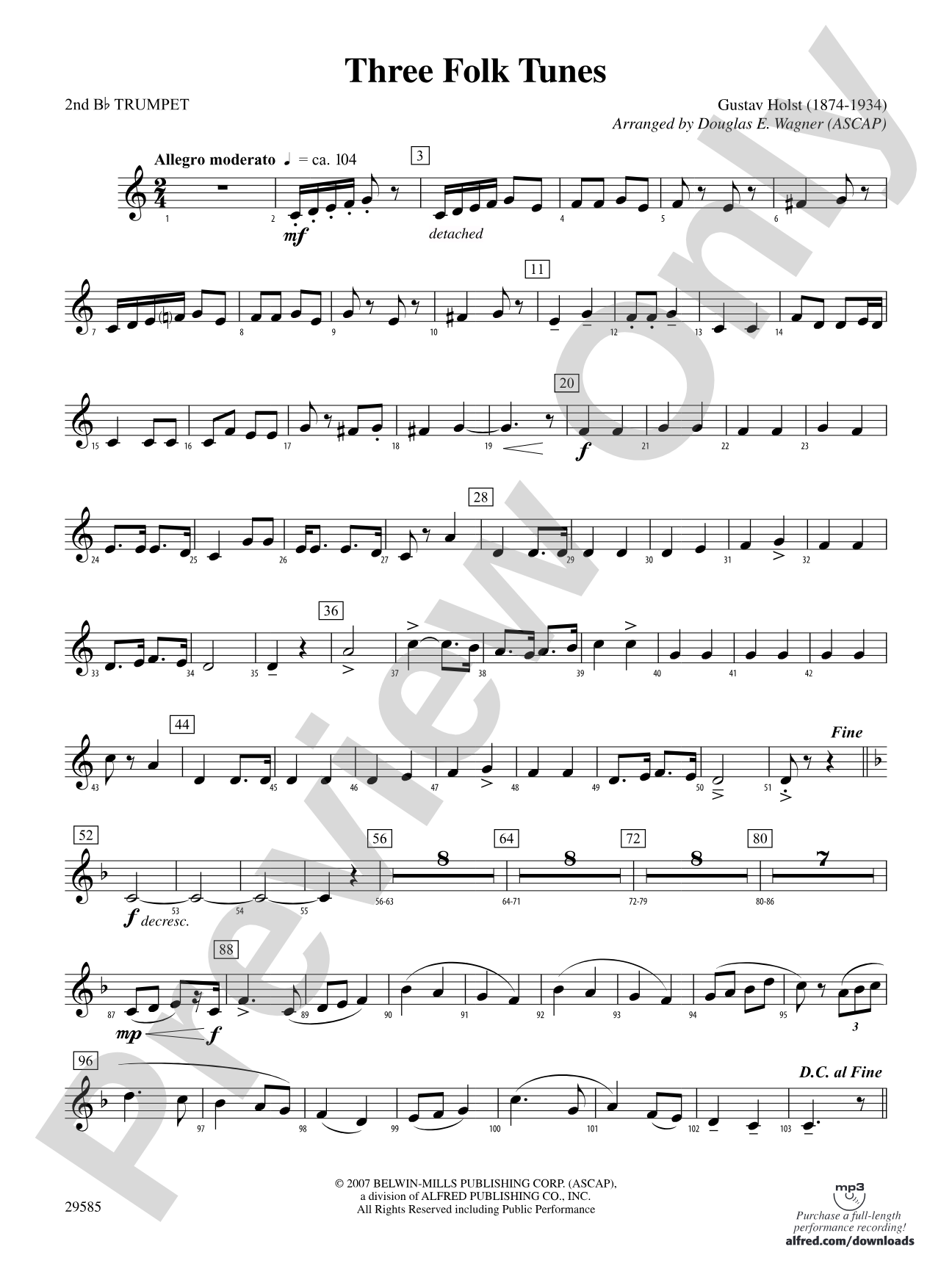 Three Folk Tunes: 2nd B-flat Trumpet