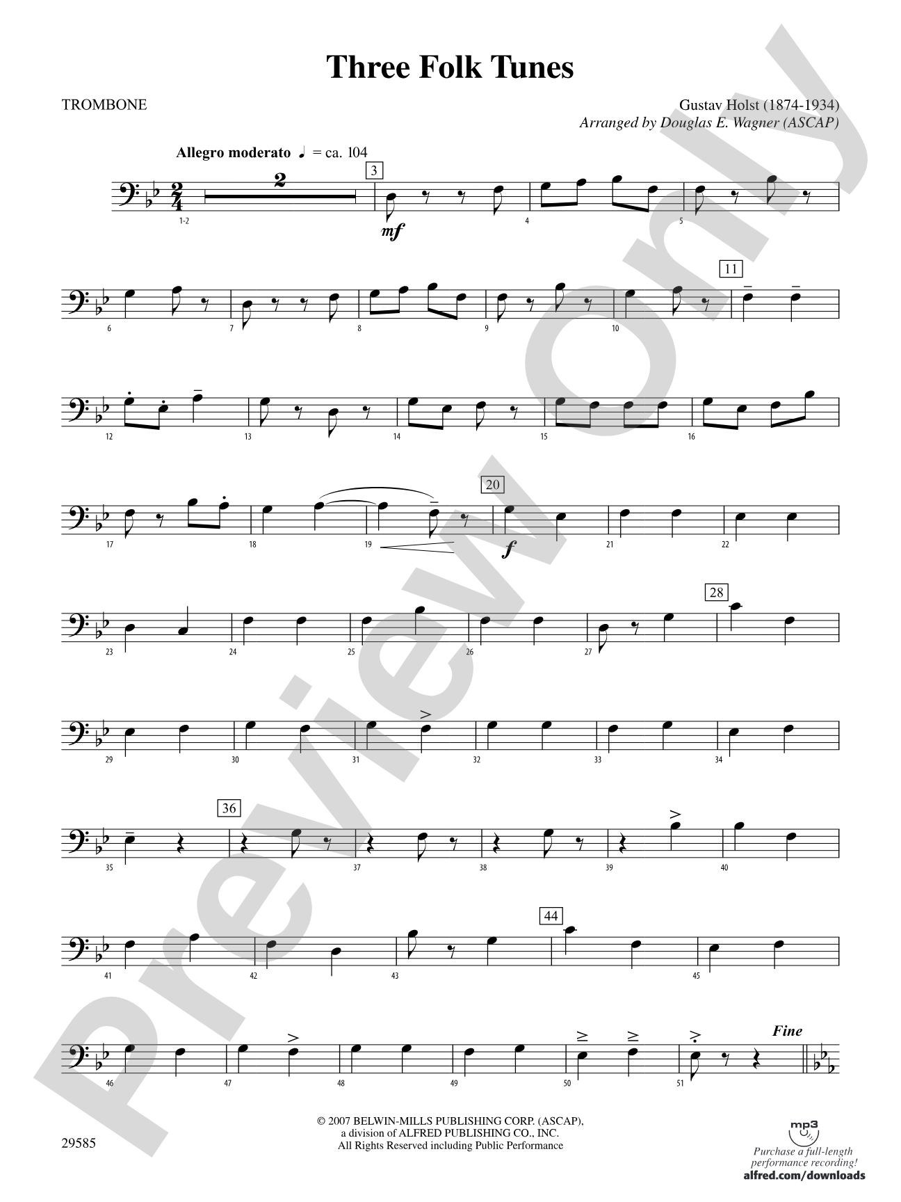 Three Folk Tunes: 1st Trombone