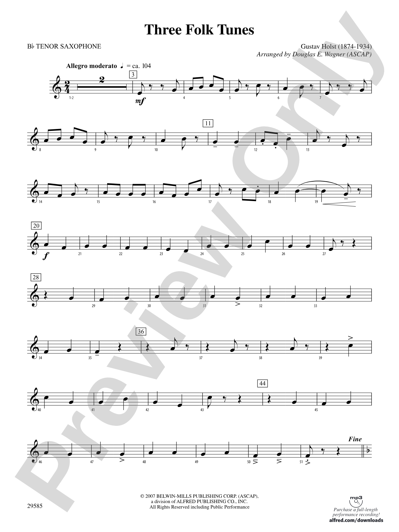 Three Folk Tunes: B-flat Tenor Saxophone