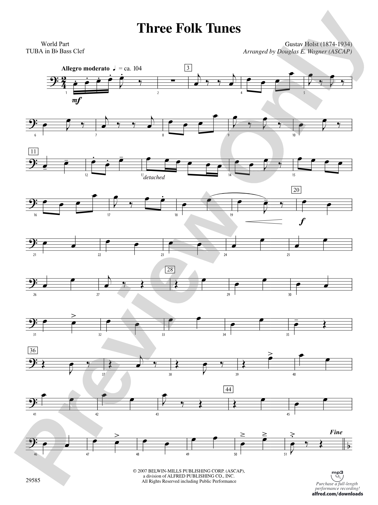 Three Folk Tunes: (wp) B-flat Tuba B.C.