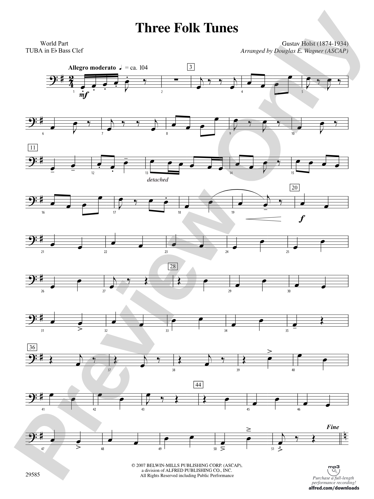 Three Folk Tunes: (wp) E-flat Tuba B.C.