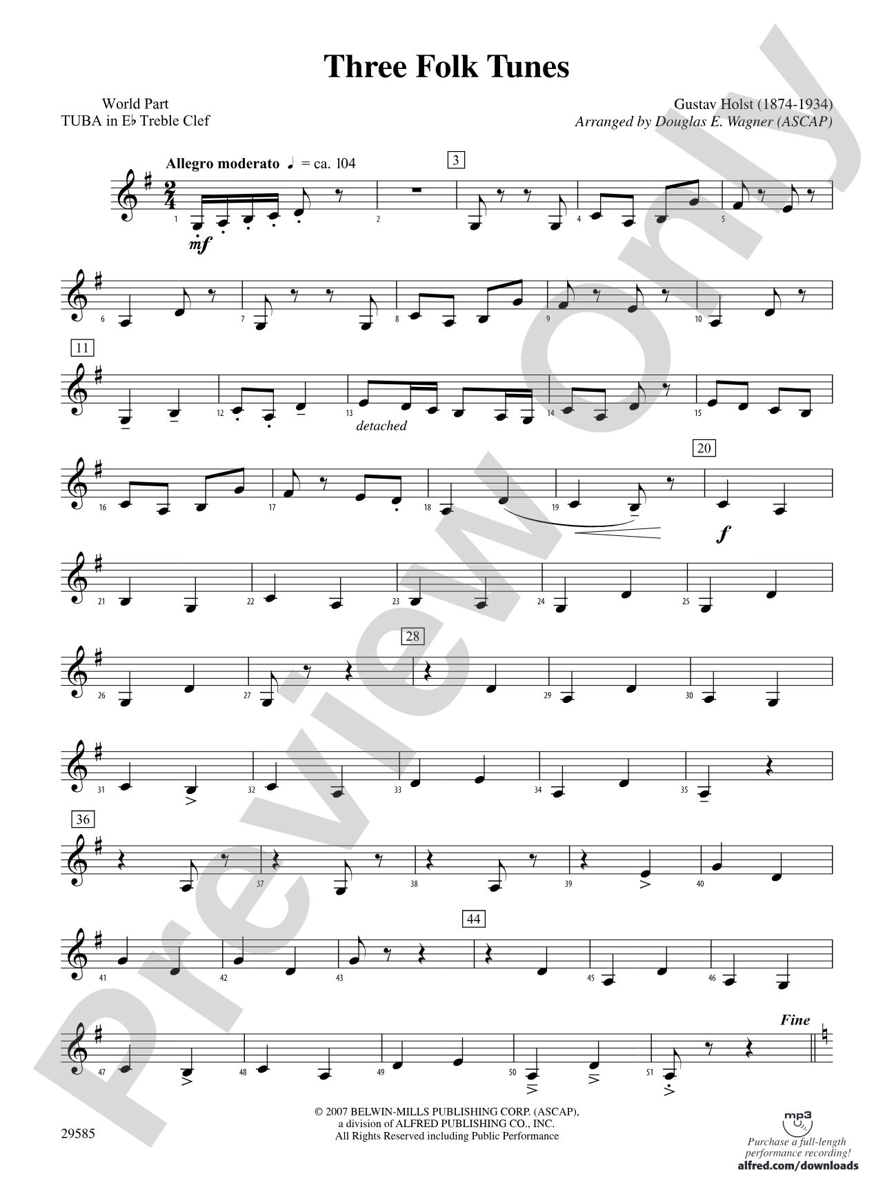 Three Folk Tunes: (wp) E-flat Tuba T.C.