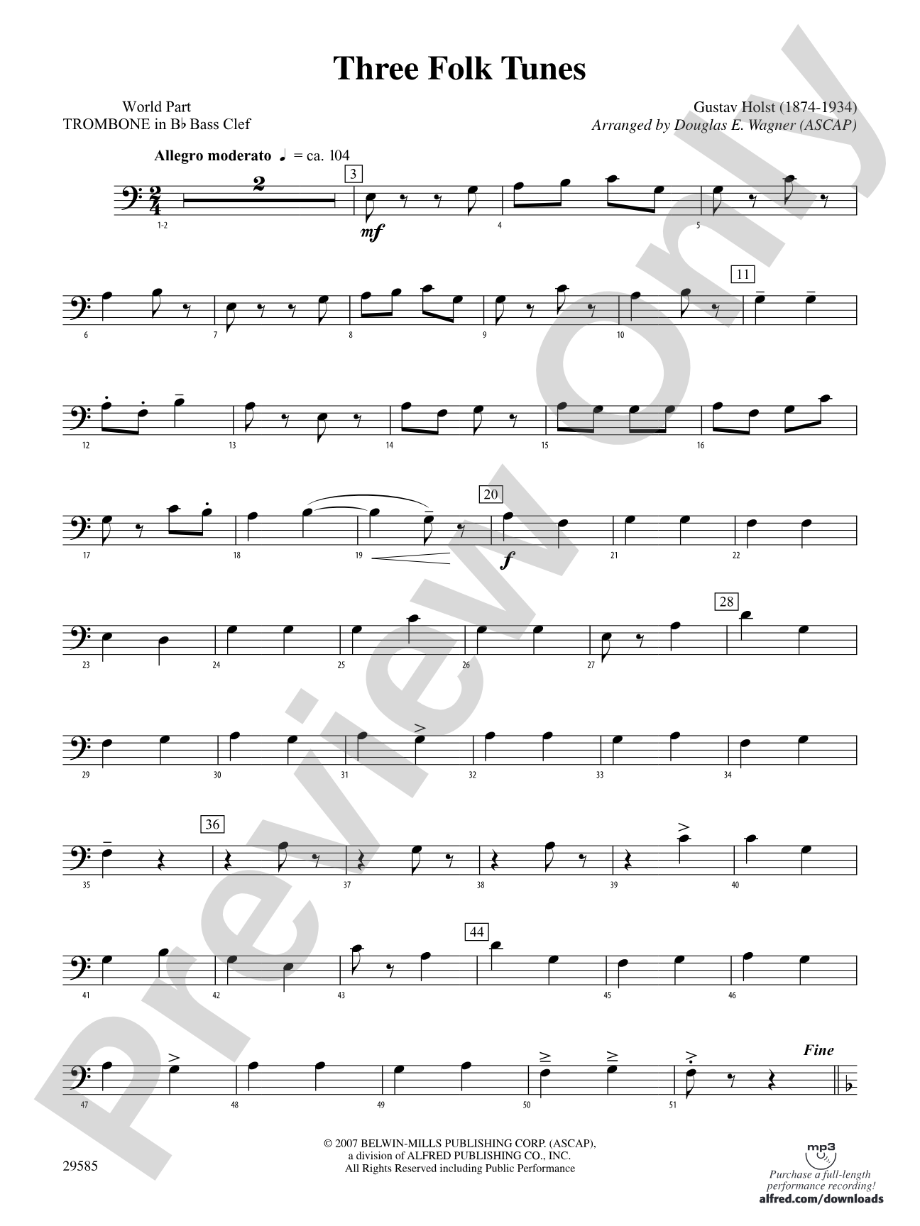 Three Folk Tunes: (wp) 1st B-flat Trombone B.C.