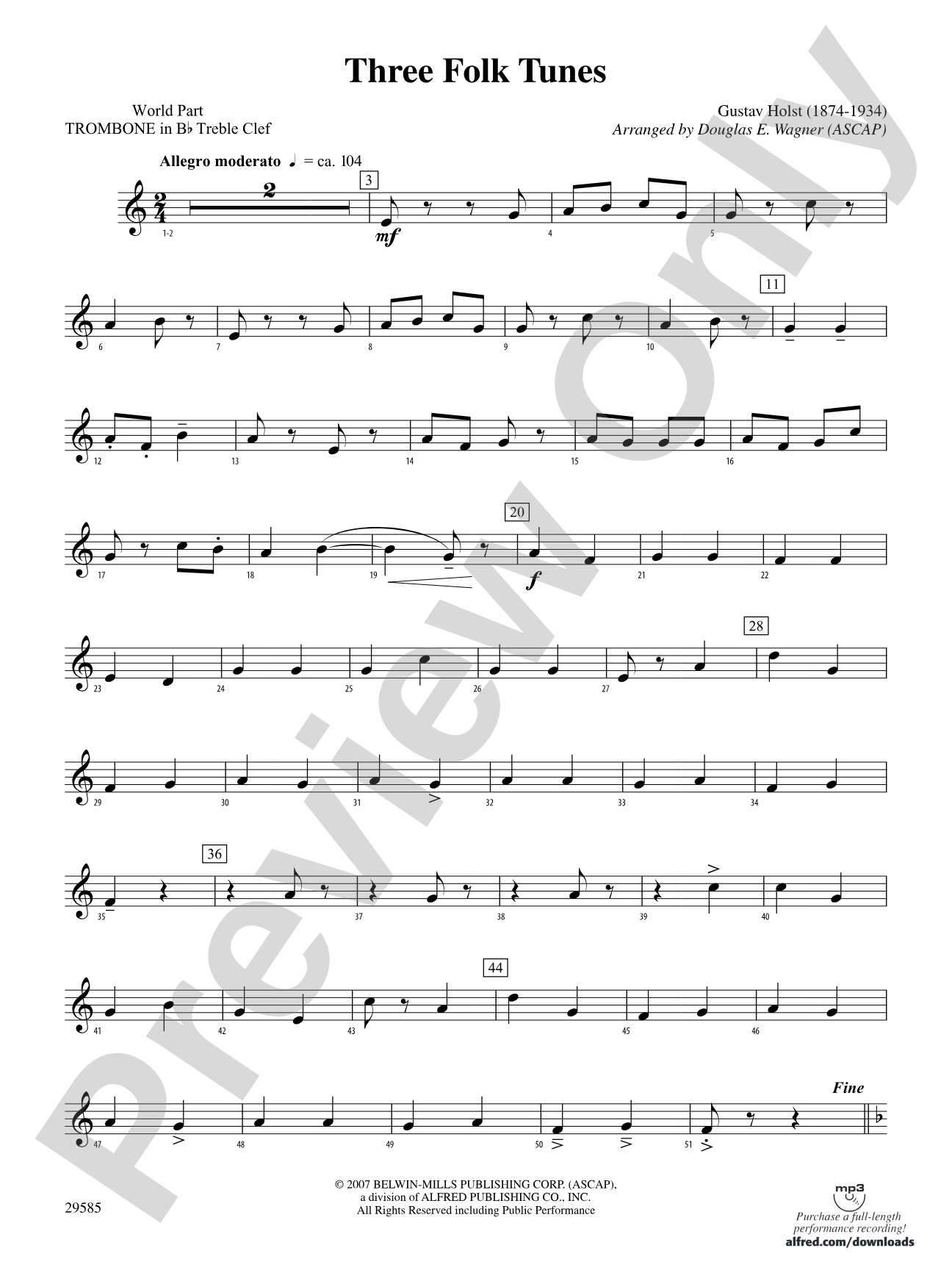 Three Folk Tunes: (wp) 1st B-flat Trombone T.C.