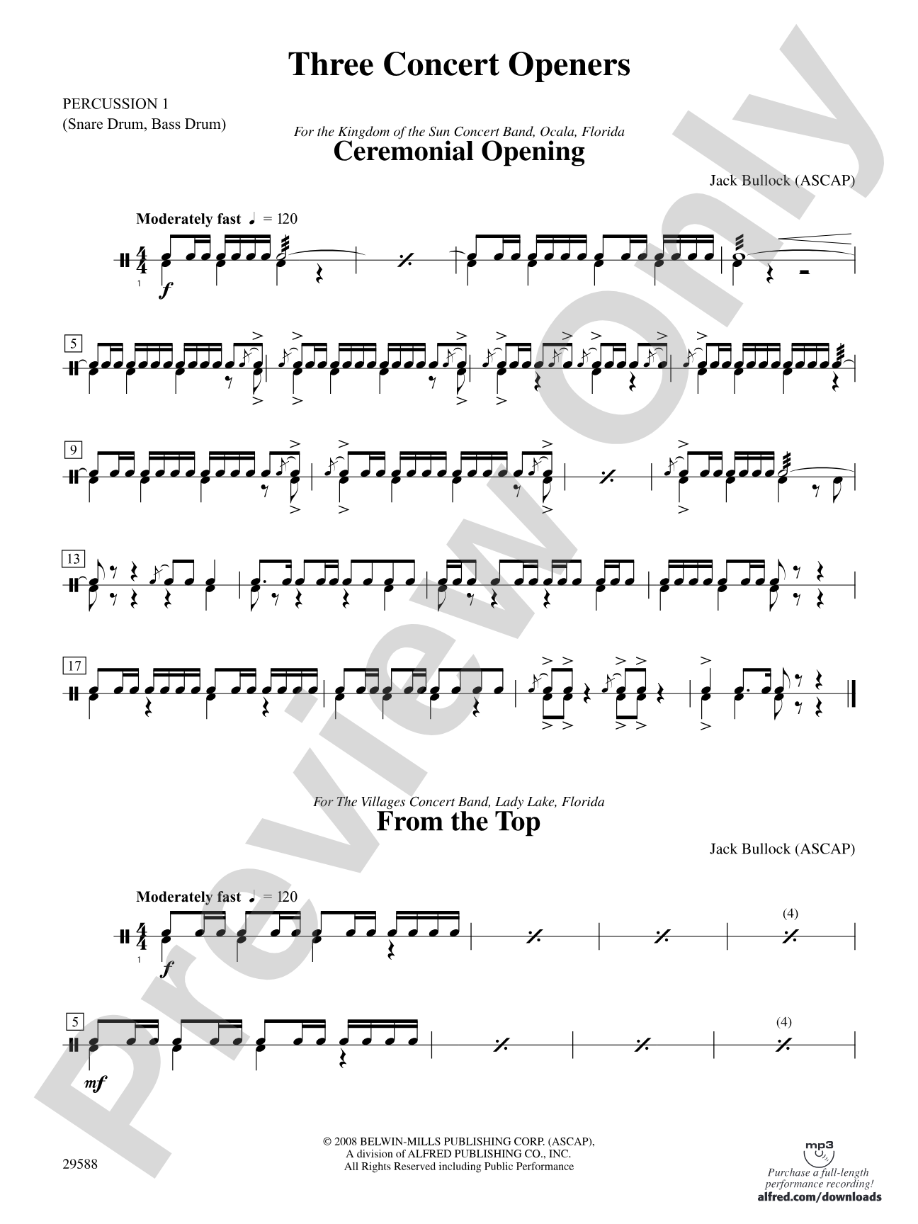 Three Concert Openers: 1st Percussion