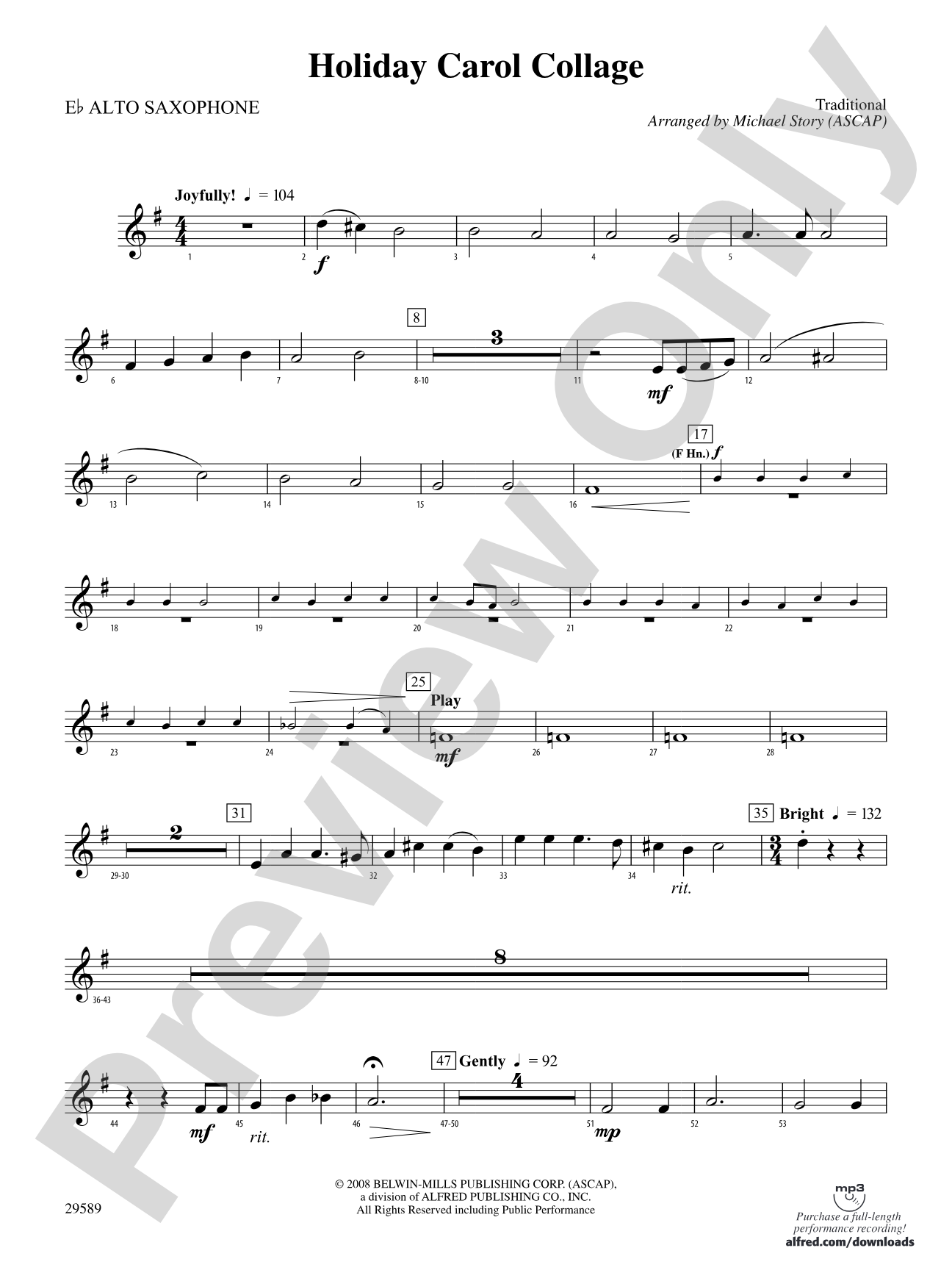 Holiday Carol Collage: E-flat Alto Saxophone