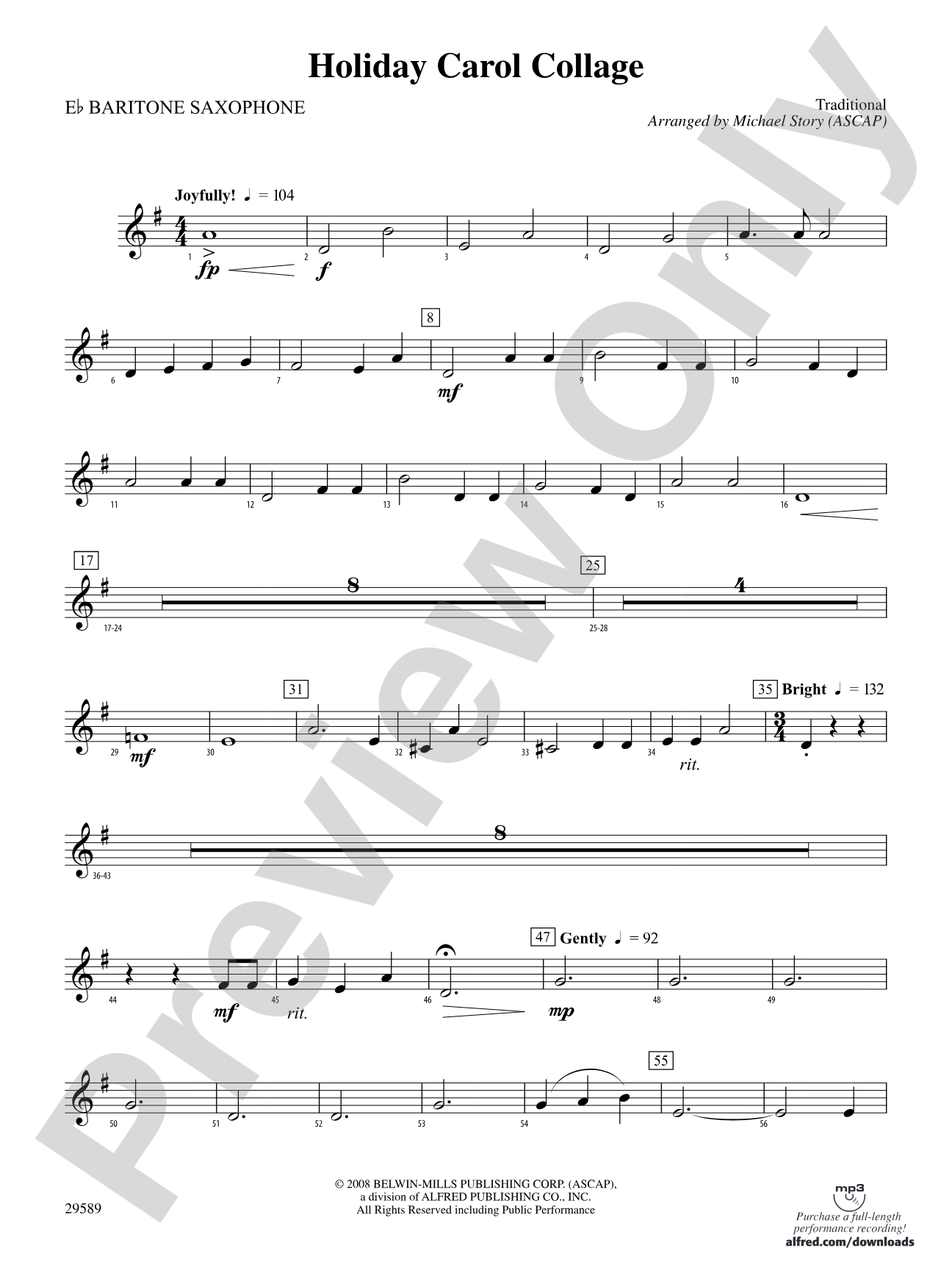 Holiday Carol Collage: E-flat Baritone Saxophone
