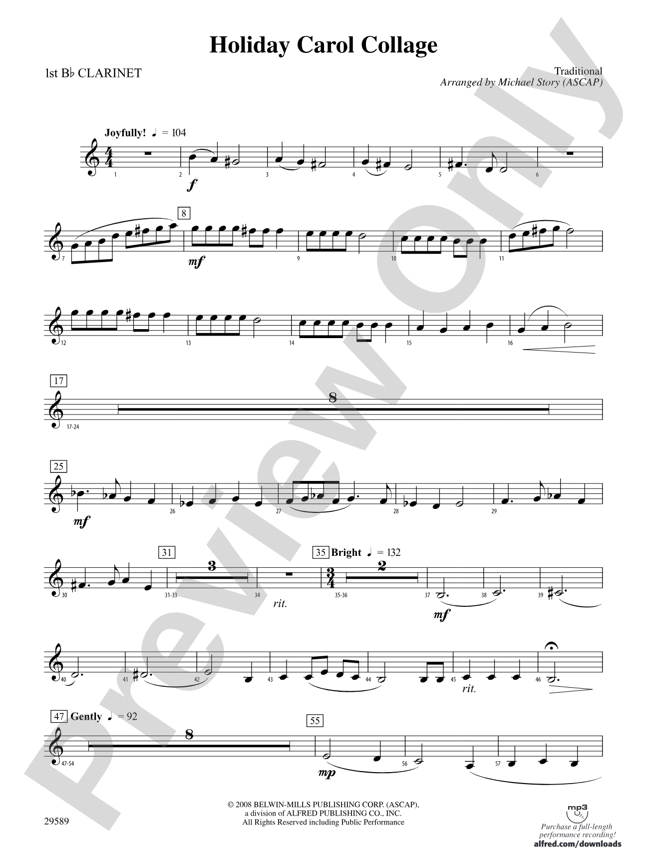 Holiday Carol Collage: 1st B-flat Clarinet