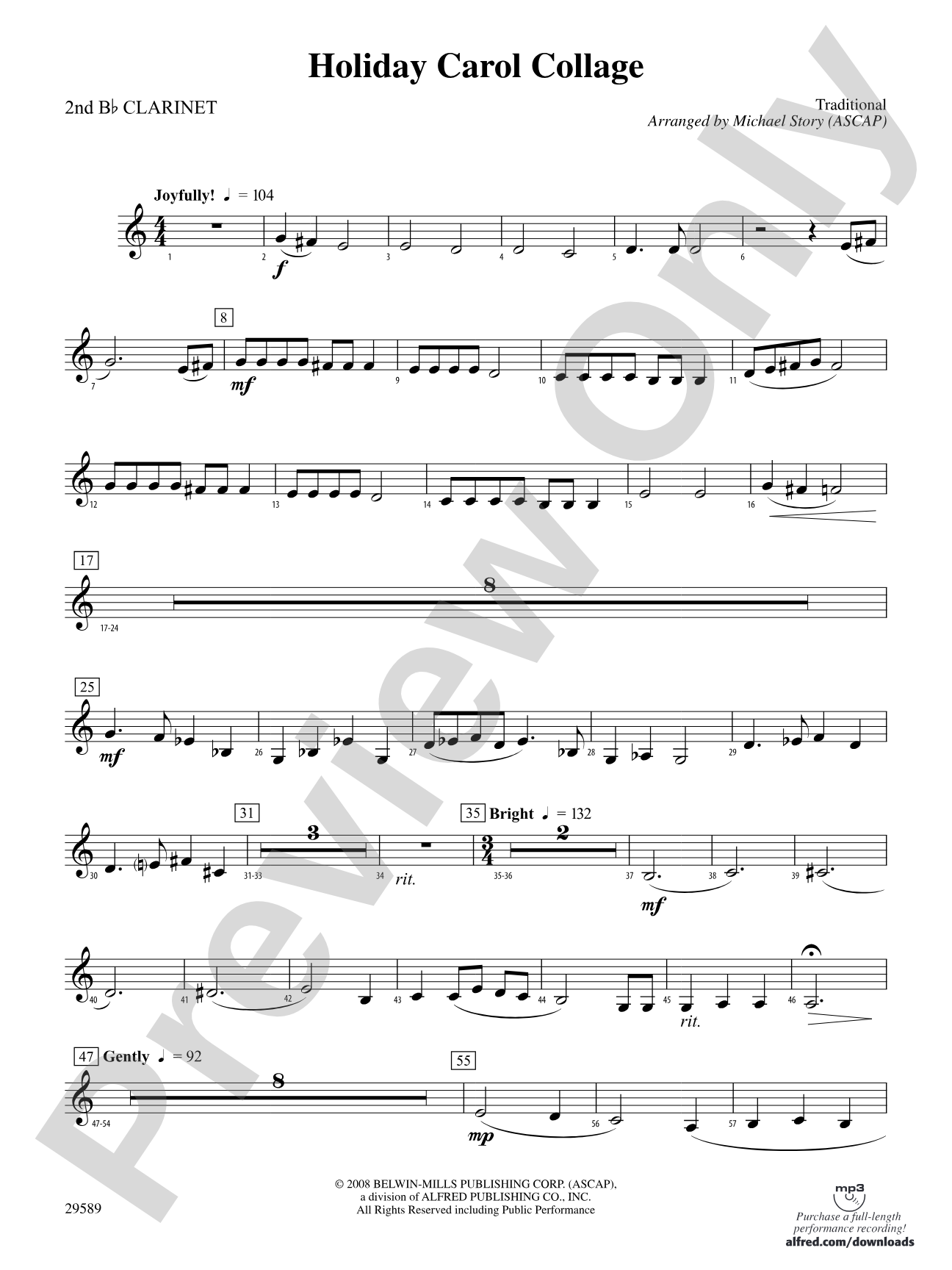 Holiday Carol Collage: 2nd B-flat Clarinet