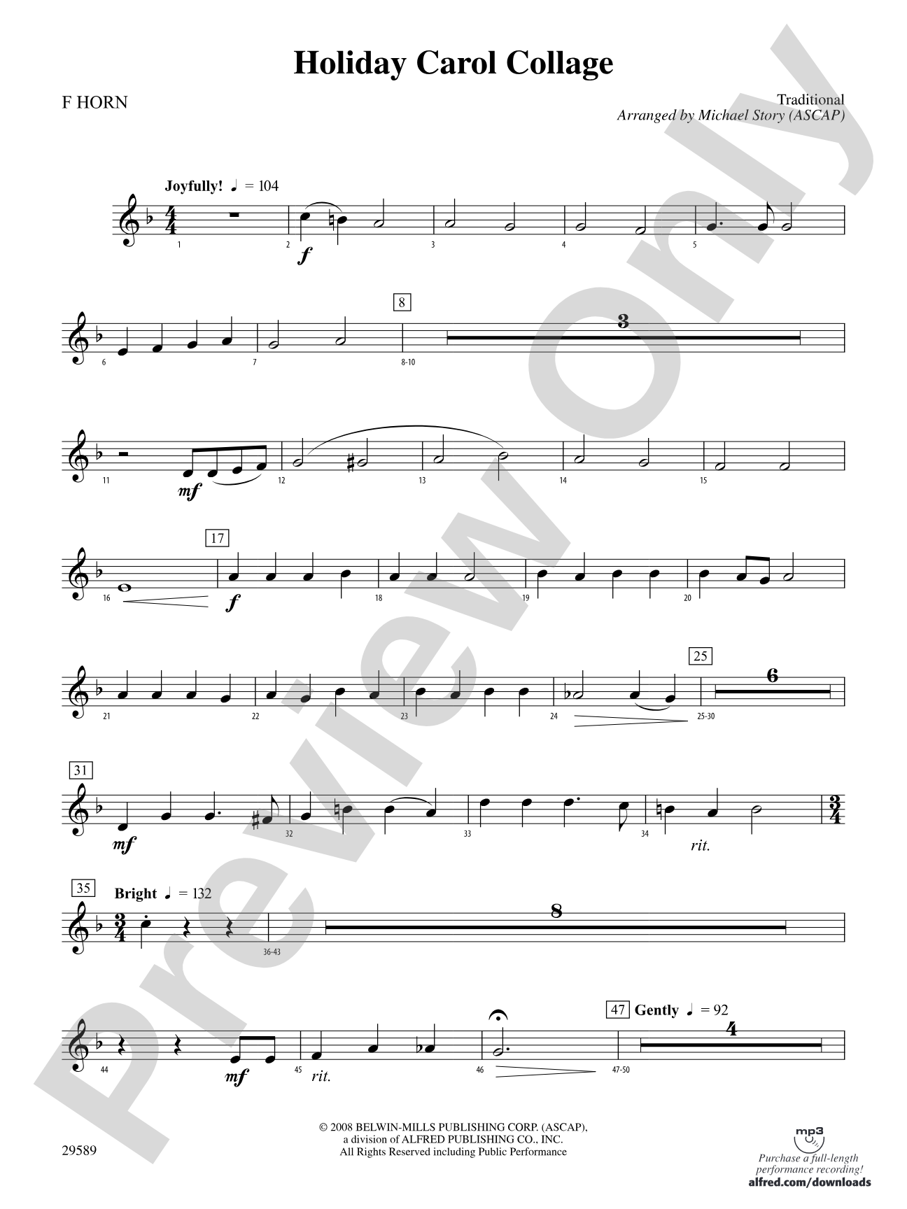 Holiday Carol Collage: 1st F Horn