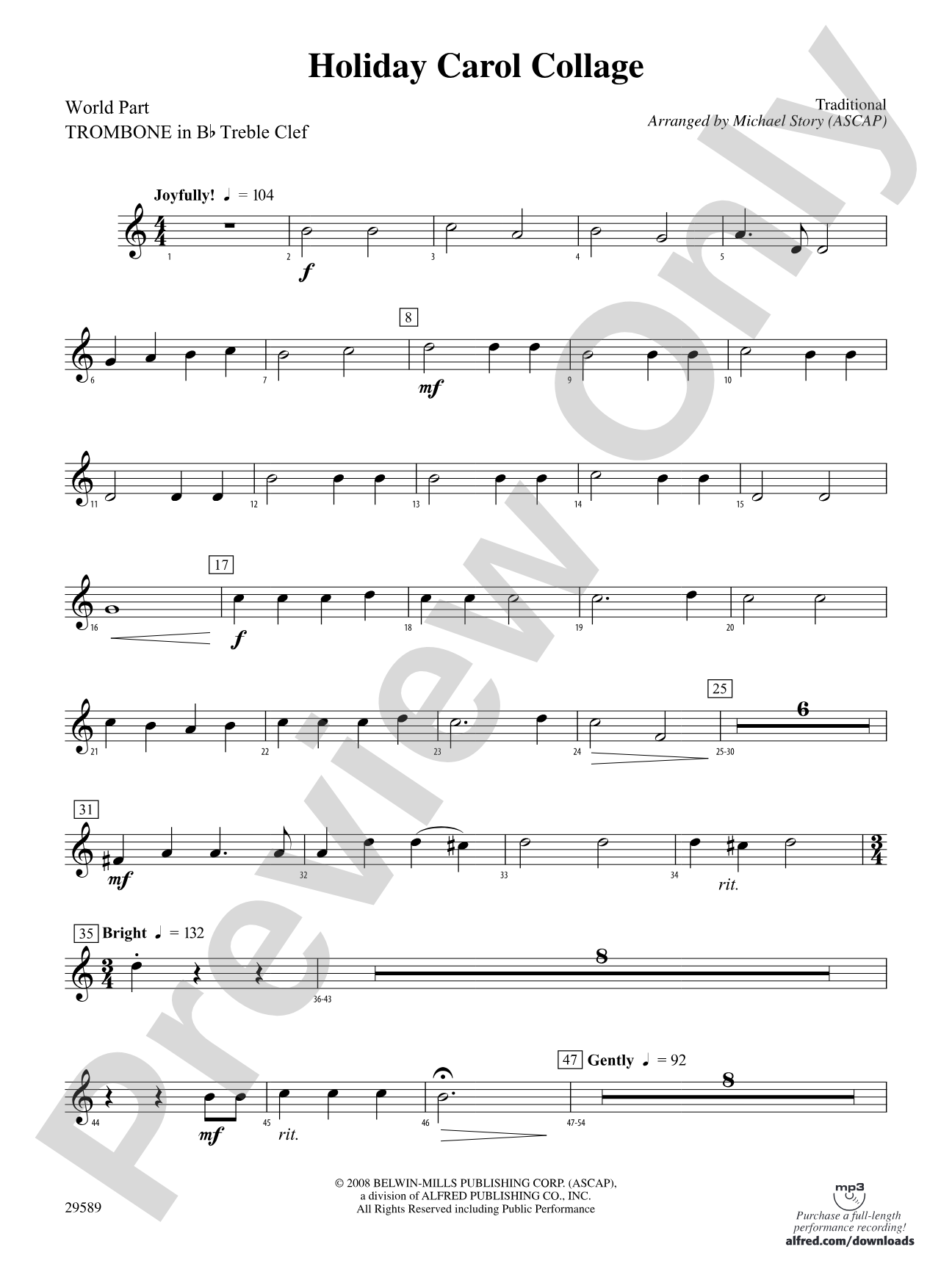 Holiday Carol Collage: (wp) 1st B-flat Trombone T.C.