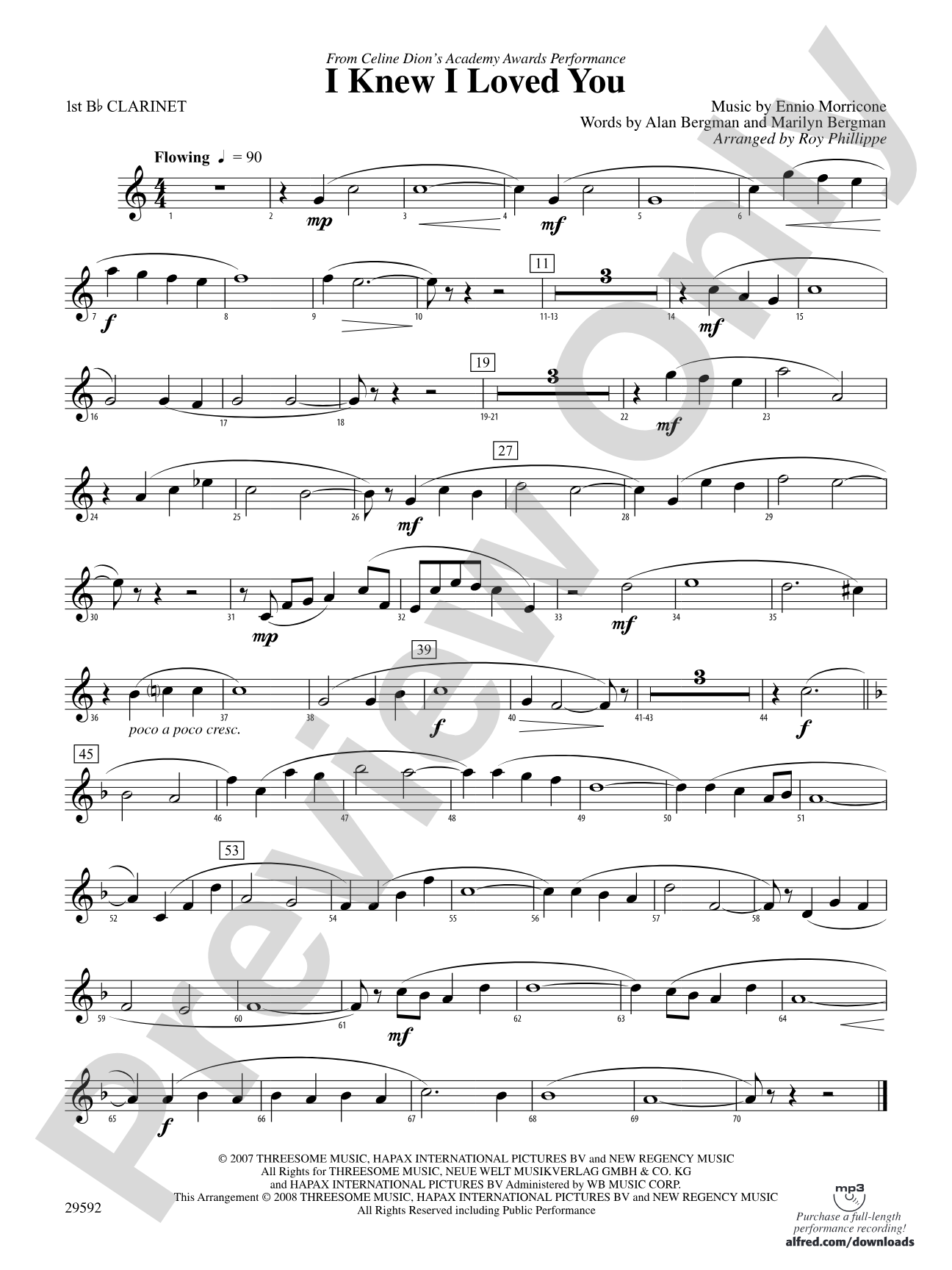 I Knew I Loved You: 1st B-flat Clarinet