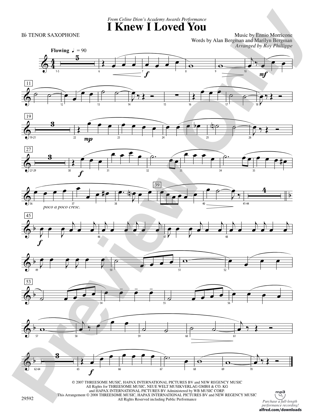 I Knew I Loved You: B-flat Tenor Saxophone