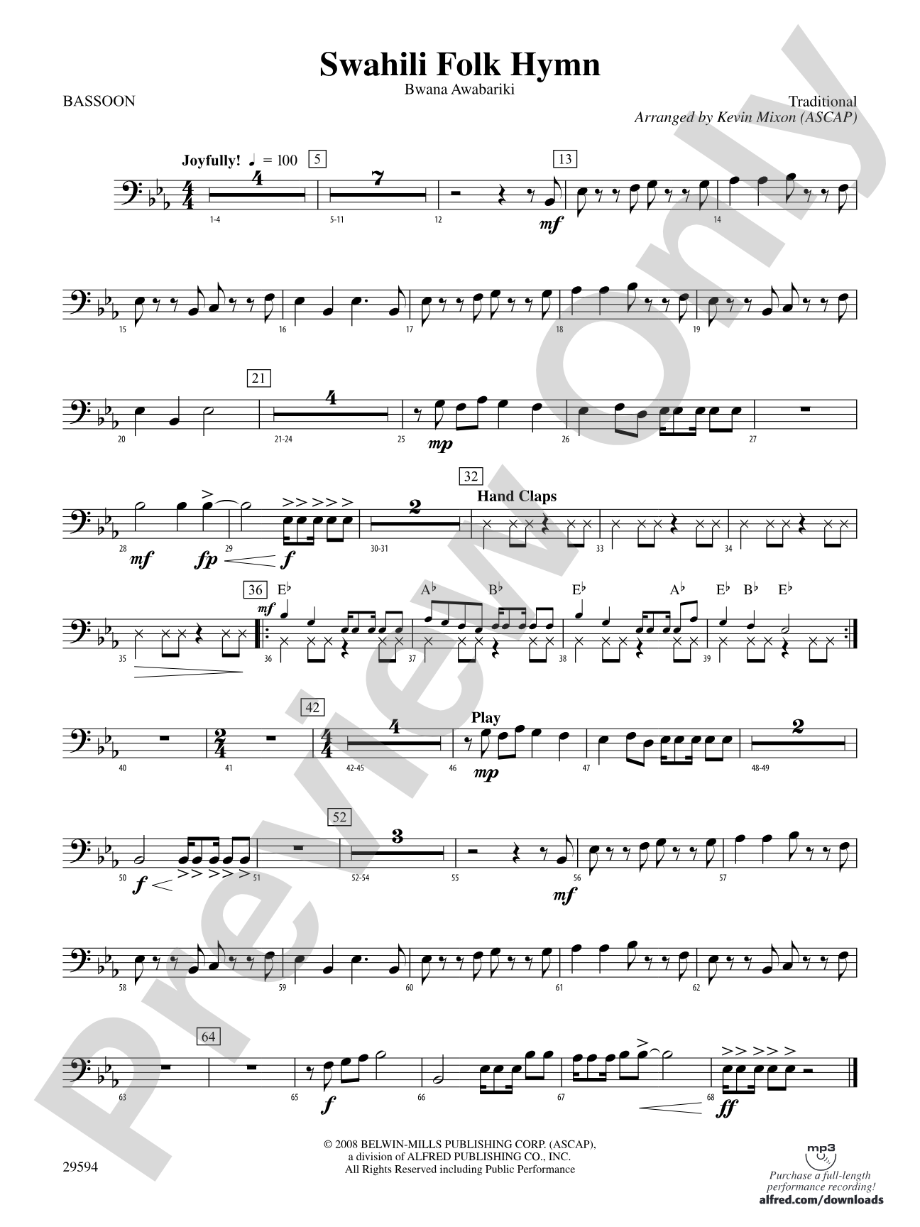 Swahili Folk Hymn (Bwana Awabariki): Bassoon