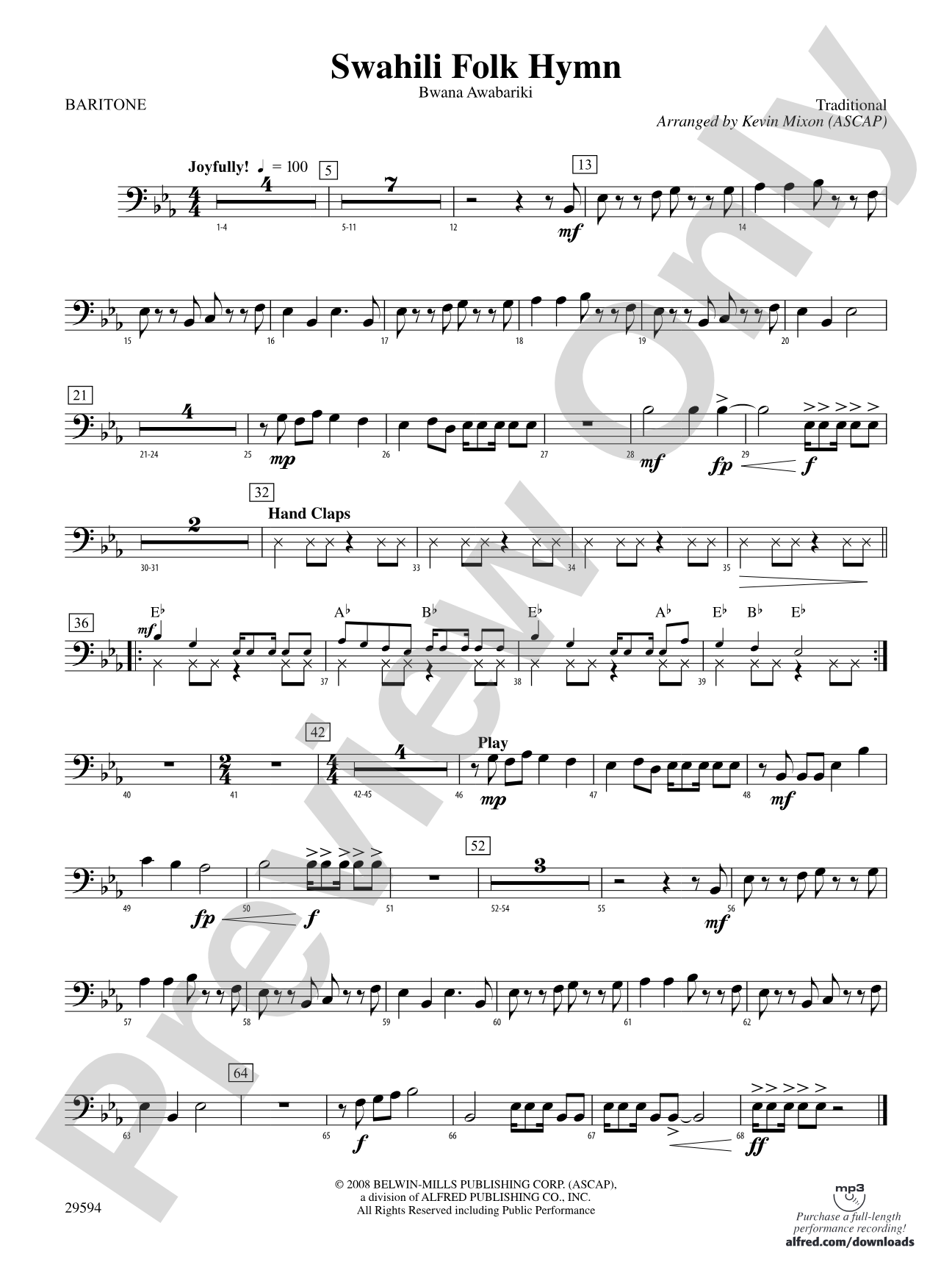 Swahili Folk Hymn (Bwana Awabariki): Baritone B.C.