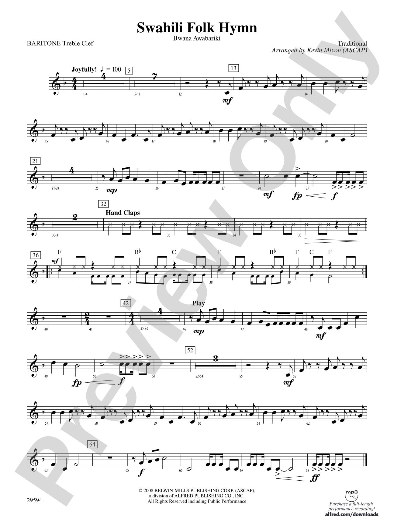 Swahili Folk Hymn (Bwana Awabariki): Baritone T.C.