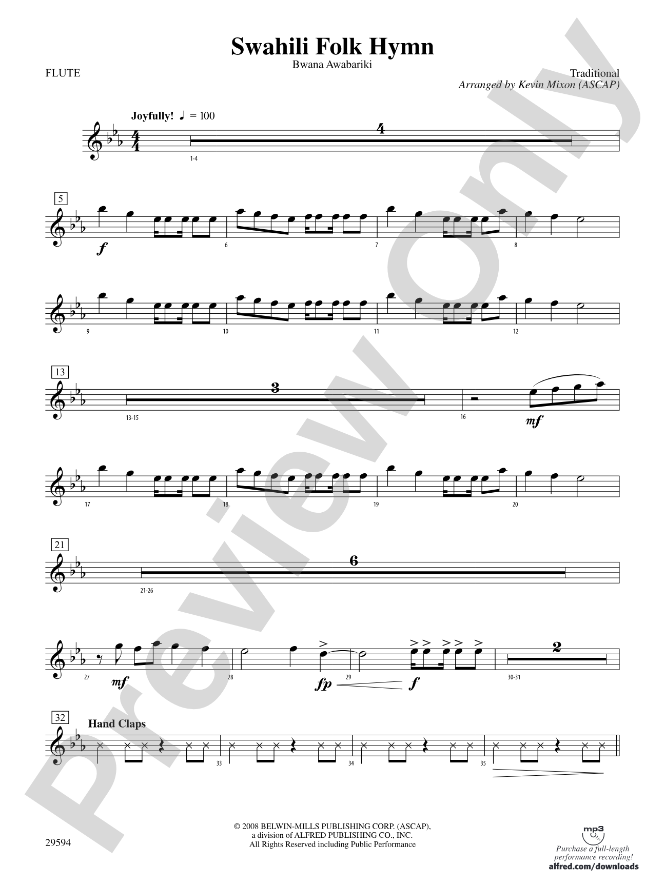 Swahili Folk Hymn (Bwana Awabariki): Flute