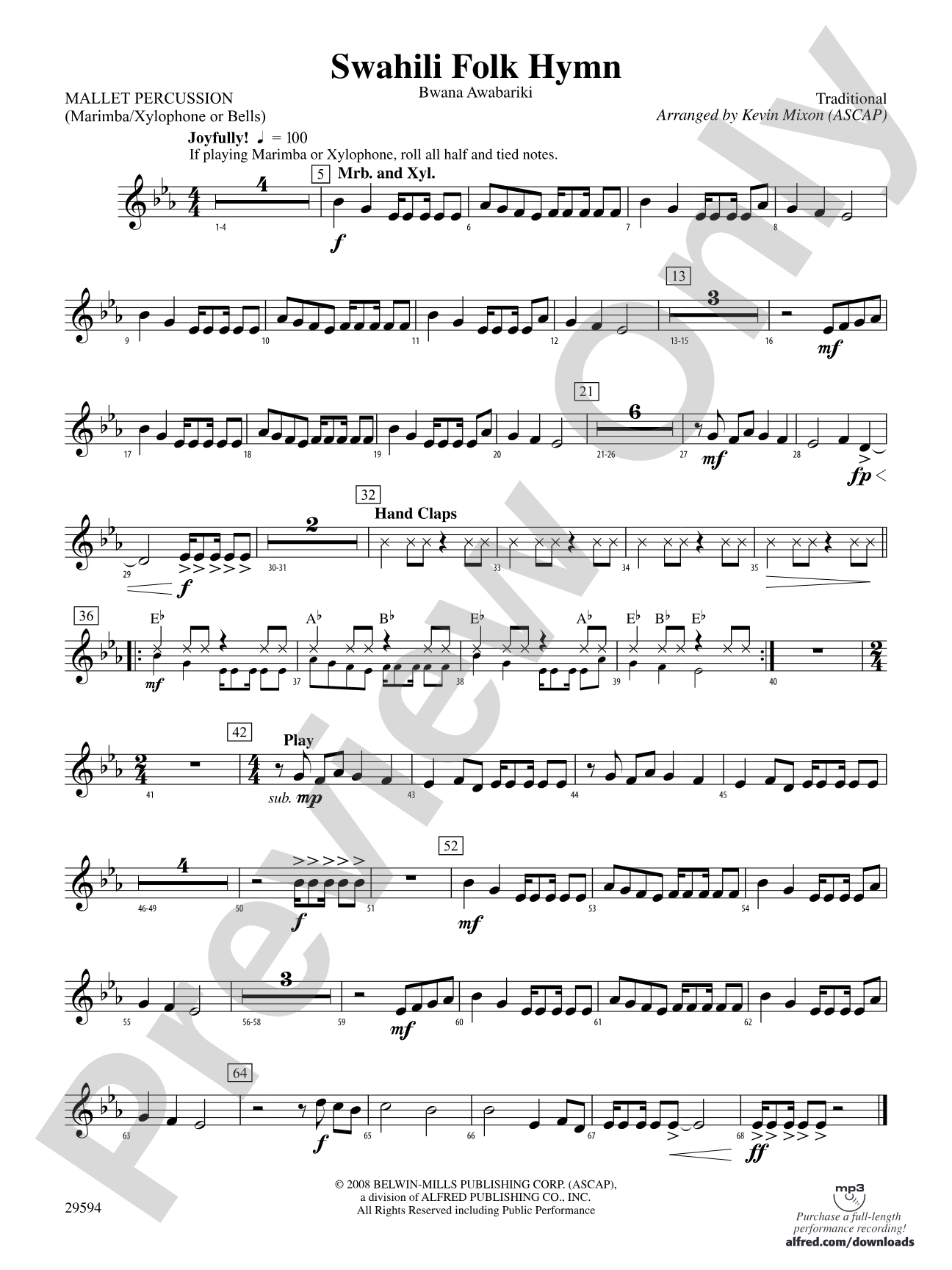 Swahili Folk Hymn (Bwana Awabariki): Mallets