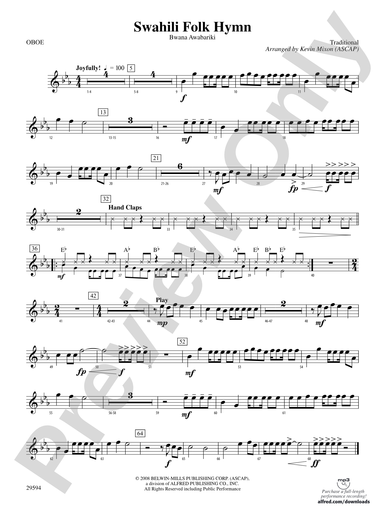 Swahili Folk Hymn (Bwana Awabariki): Oboe