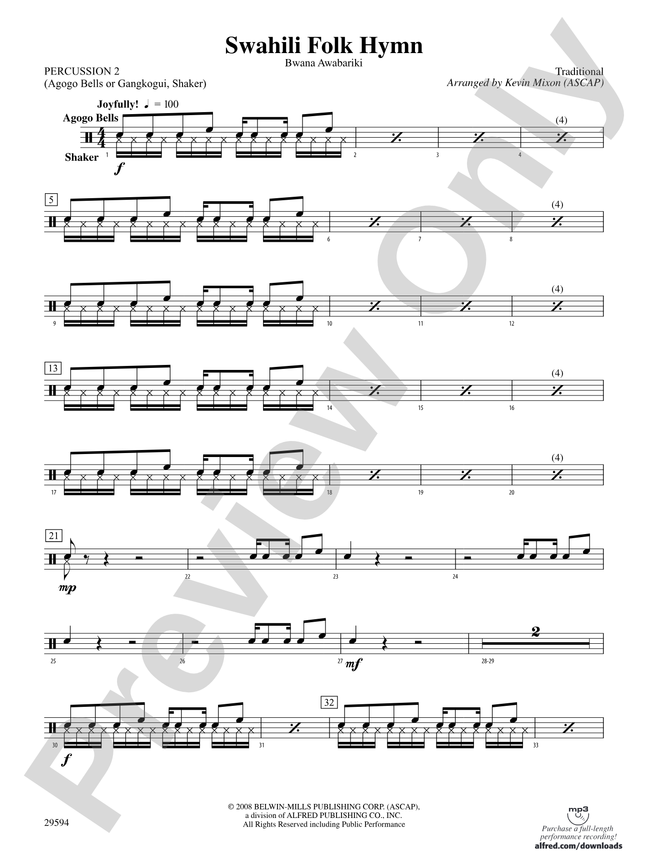 Swahili Folk Hymn (Bwana Awabariki): 2nd Percussion