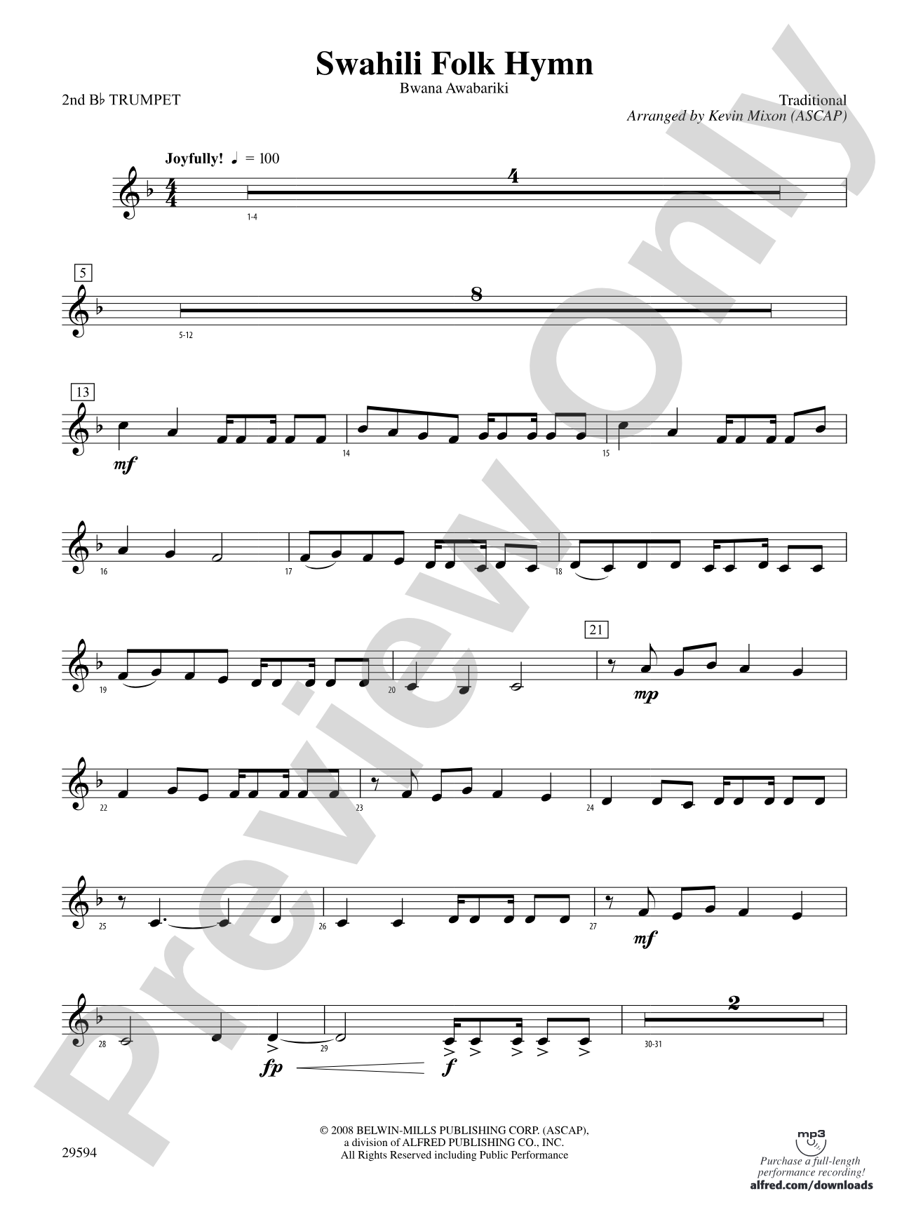 Swahili Folk Hymn (Bwana Awabariki): 2nd B-flat Trumpet