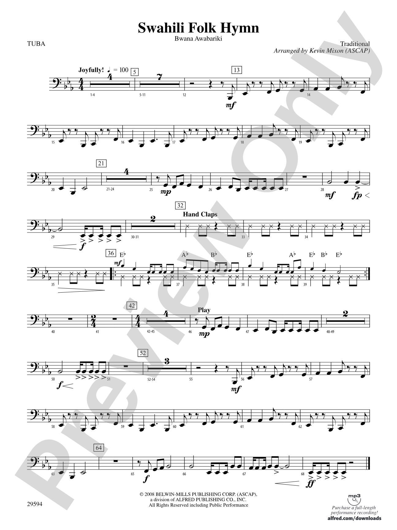 Swahili Folk Hymn (Bwana Awabariki): Tuba