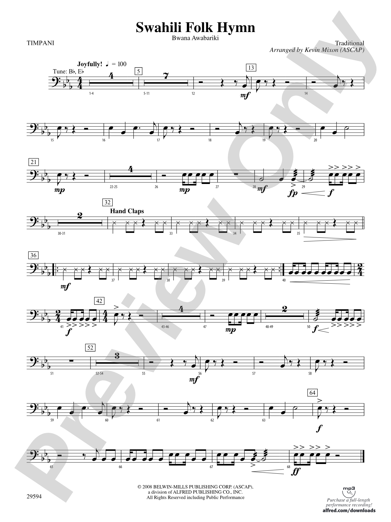 Swahili Folk Hymn (Bwana Awabariki): Timpani