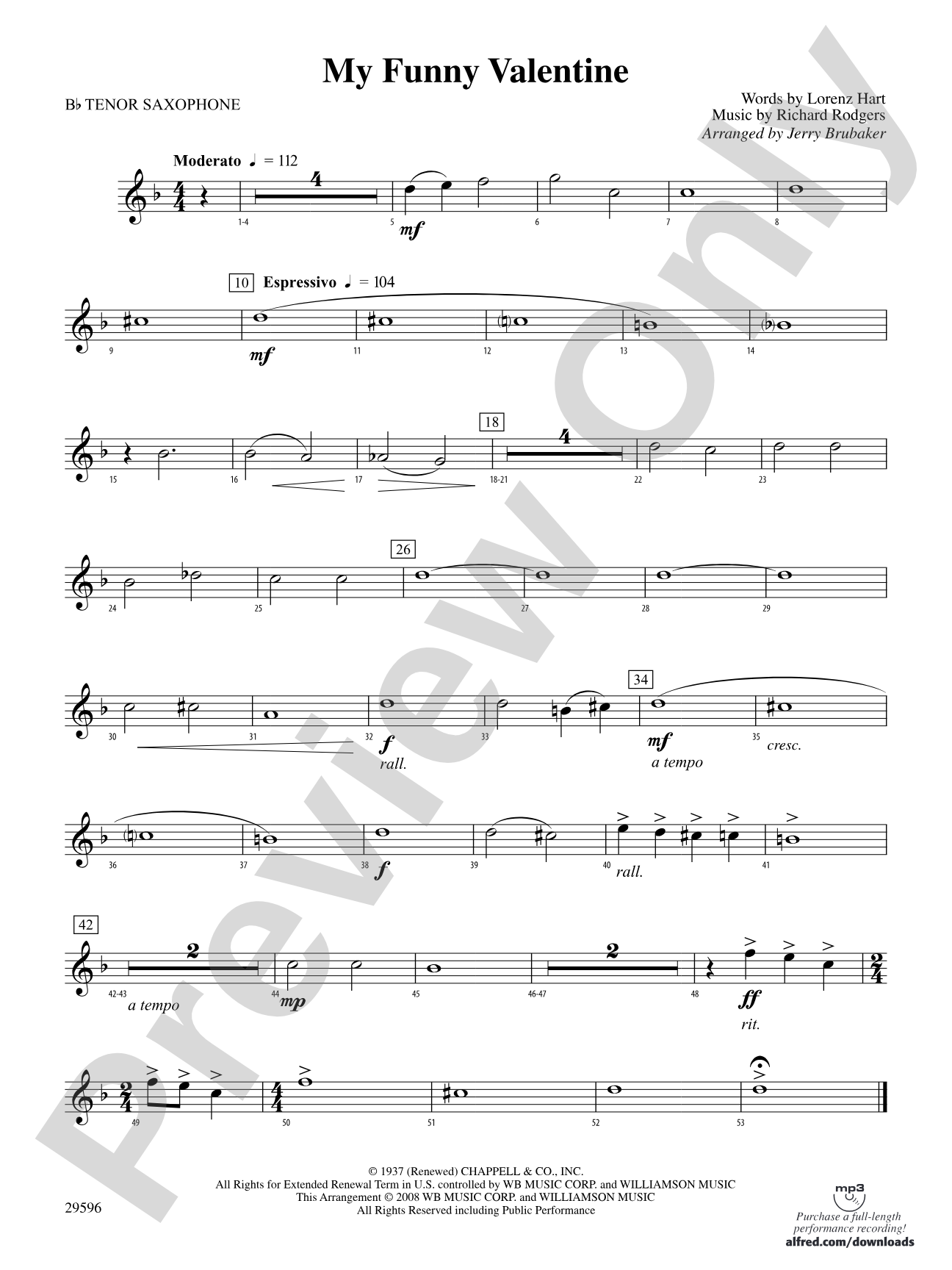 My Funny Valentine: B-flat Tenor Saxophone