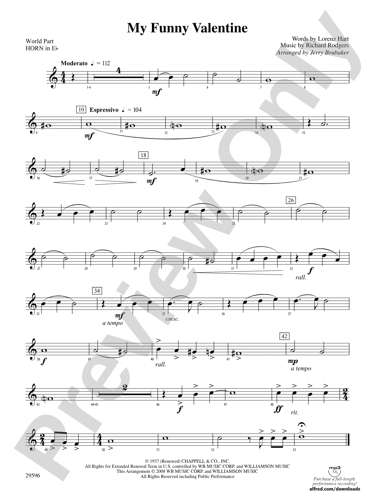 My Funny Valentine: (wp) 1st Horn in E-flat