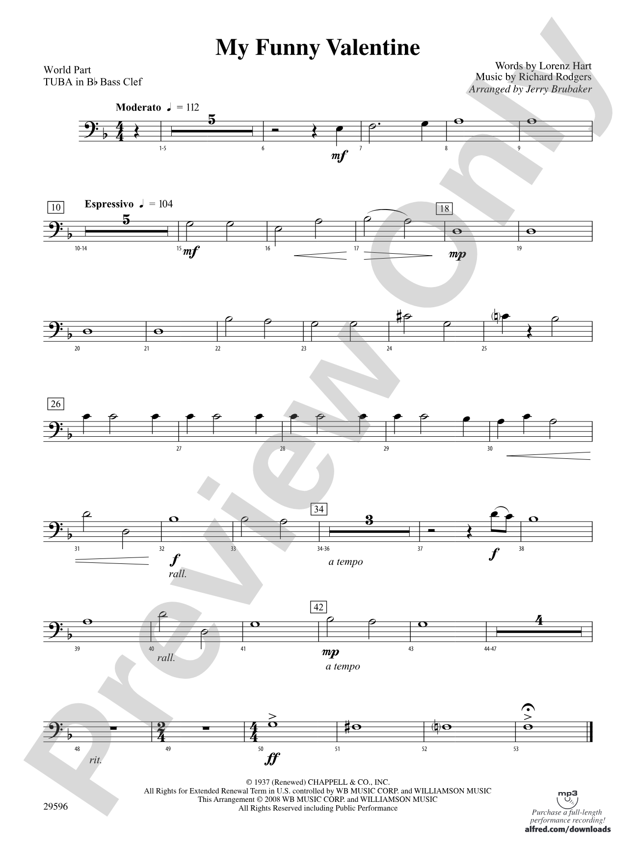 My Funny Valentine: (wp) B-flat Tuba B.C.