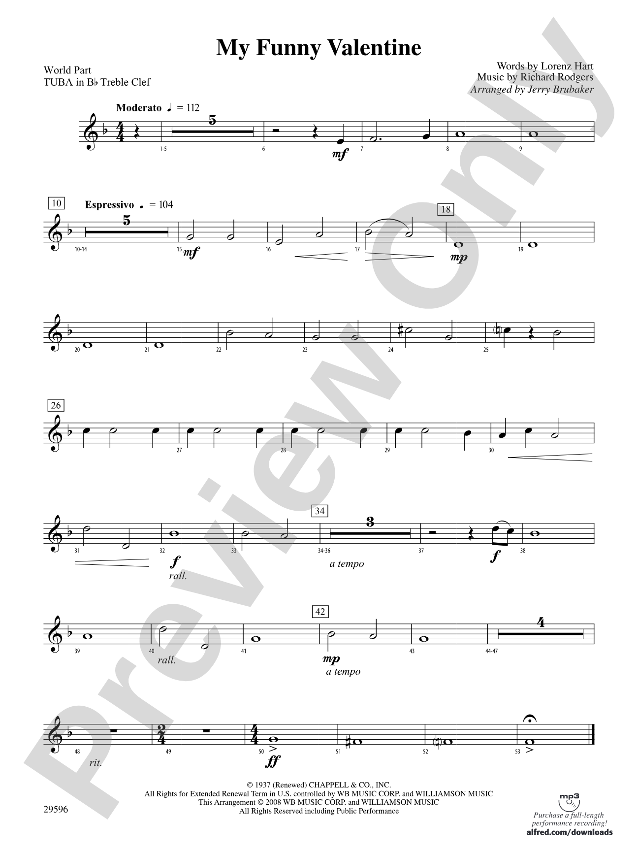 My Funny Valentine: (wp) B-flat Tuba T.C.