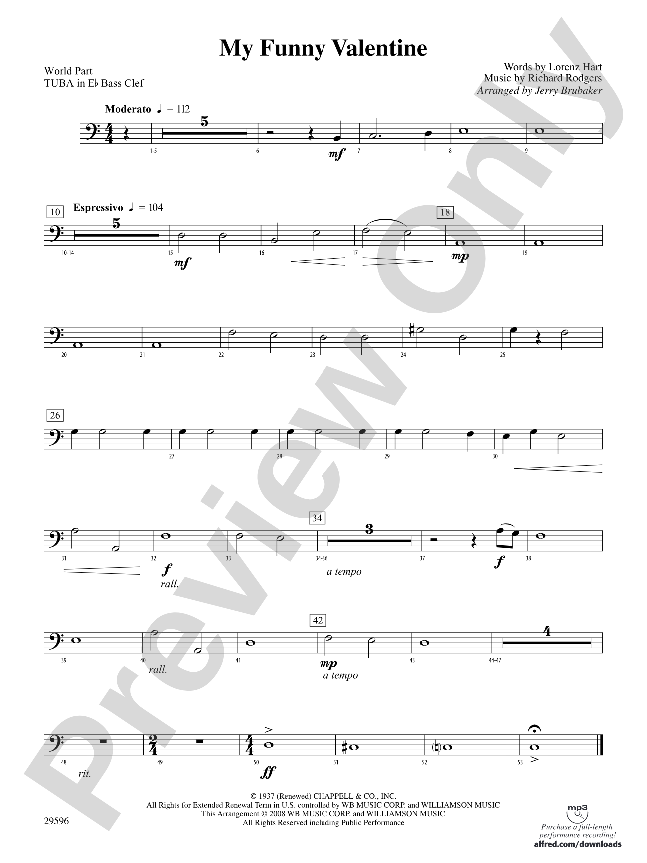 My Funny Valentine: (wp) E-flat Tuba B.C.