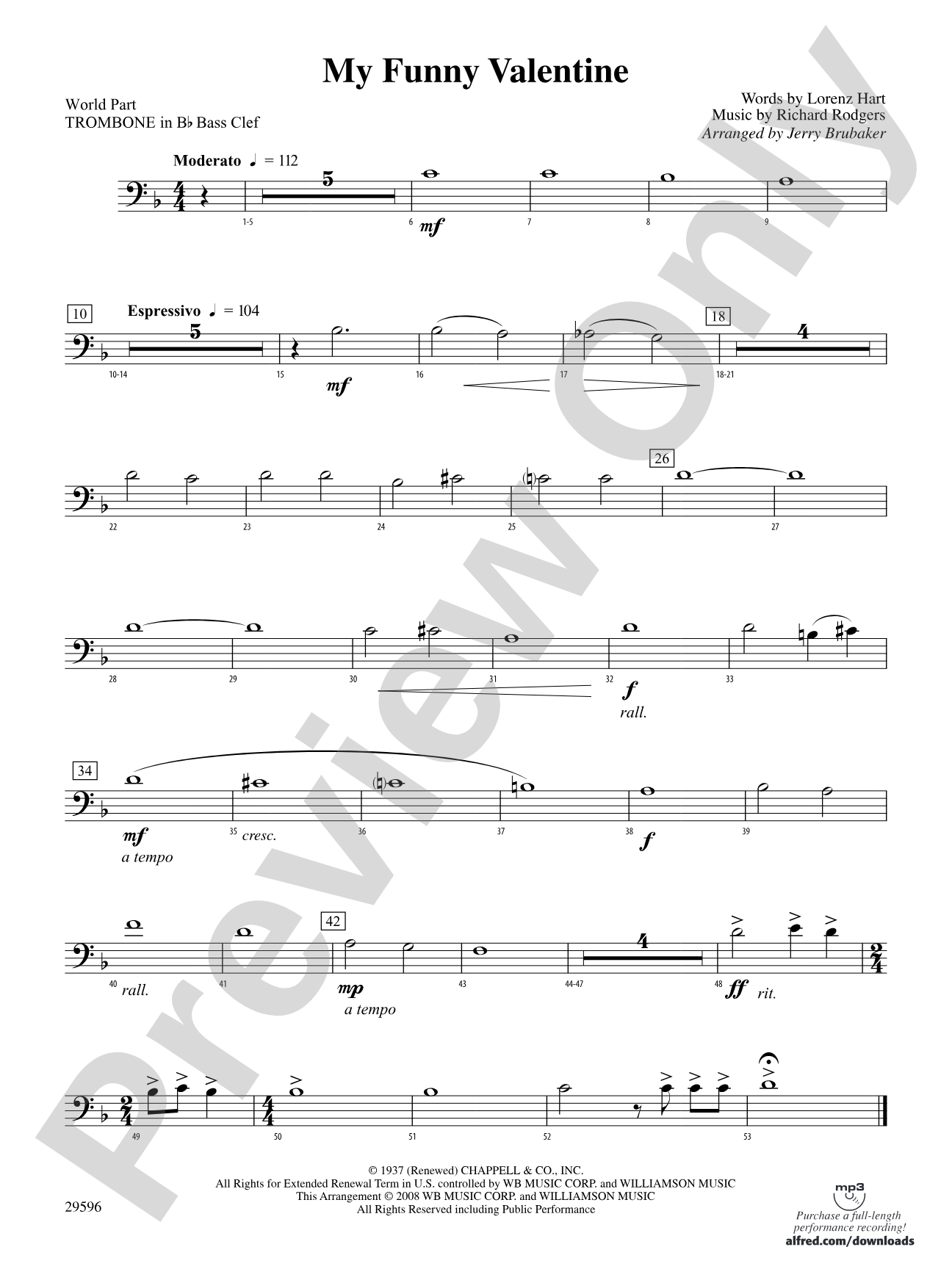 My Funny Valentine: (wp) 1st B-flat Trombone B.C.