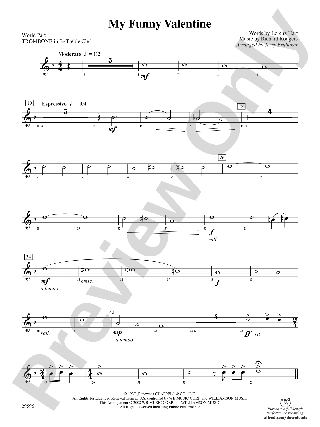 My Funny Valentine: (wp) 1st B-flat Trombone T.C.