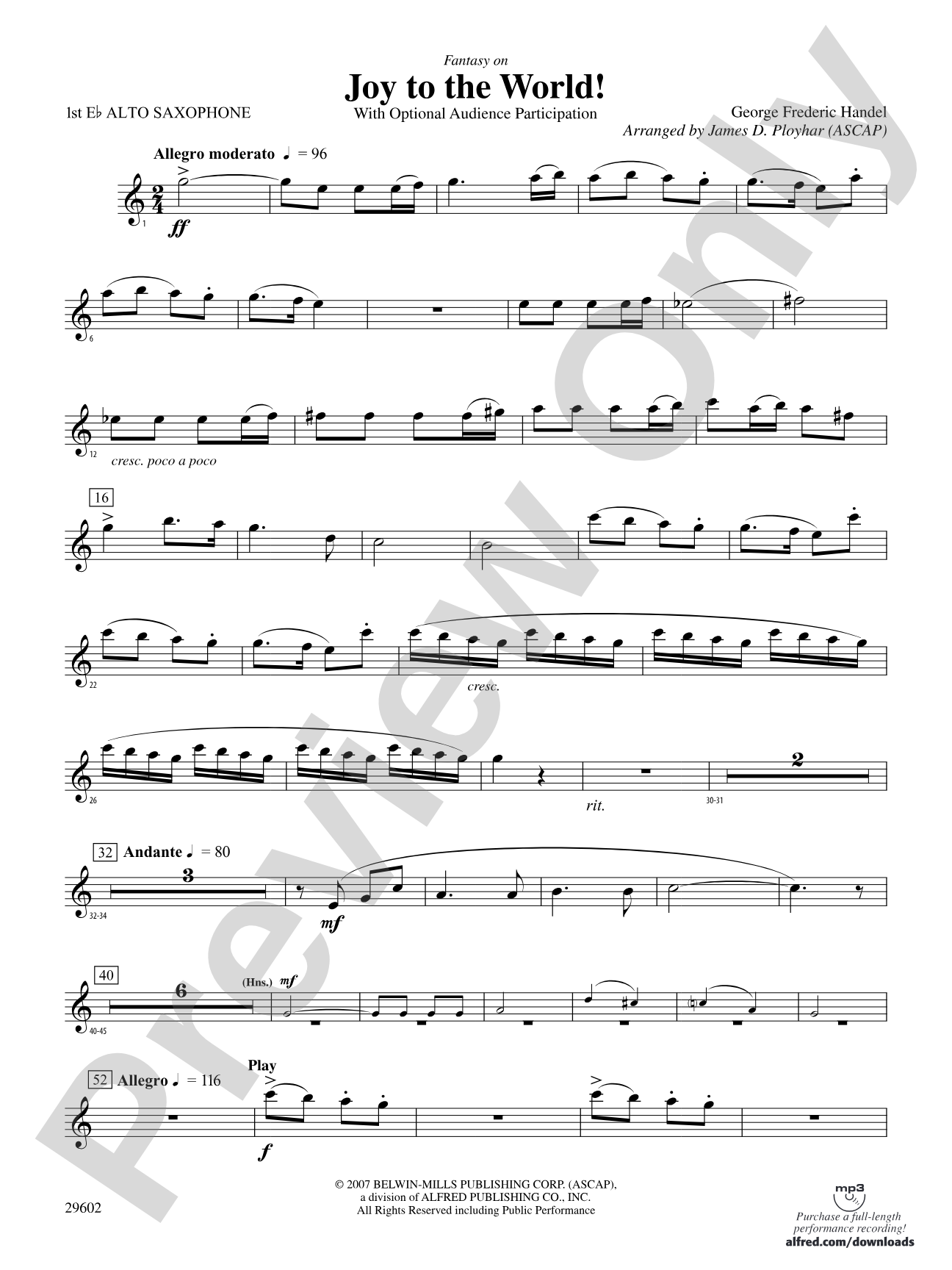 Joy to the World: E-flat Alto Saxophone