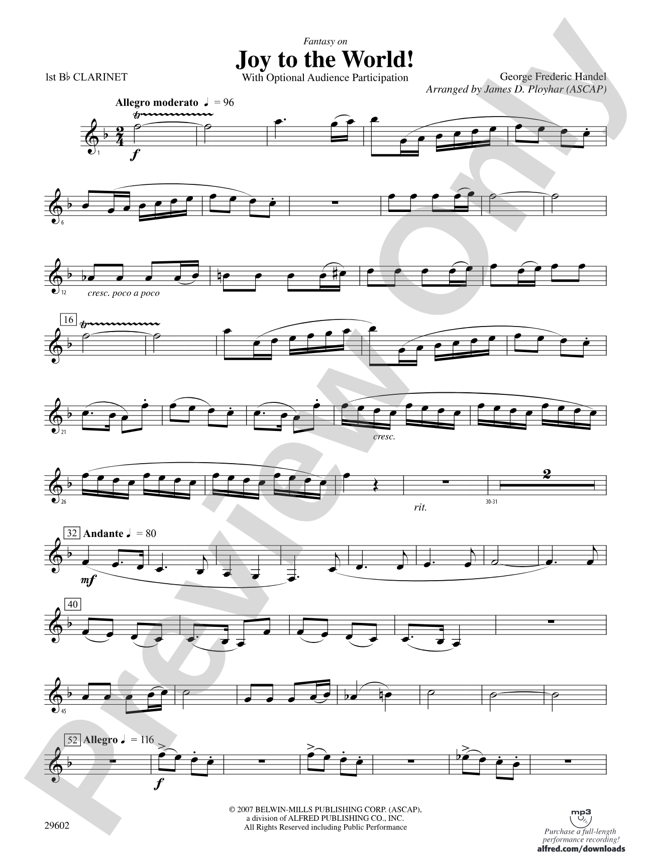 Joy to the World: 1st B-flat Clarinet