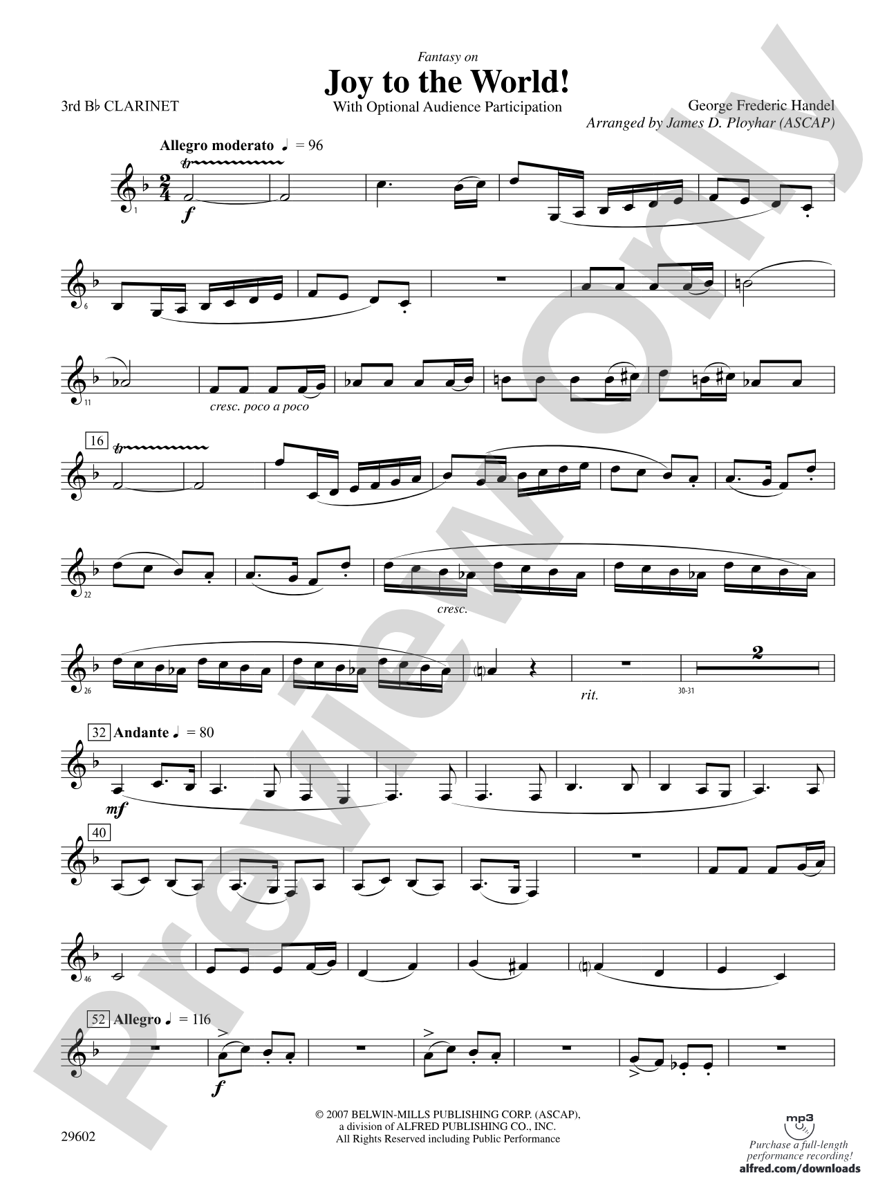 Joy to the World: 3rd B-flat Clarinet