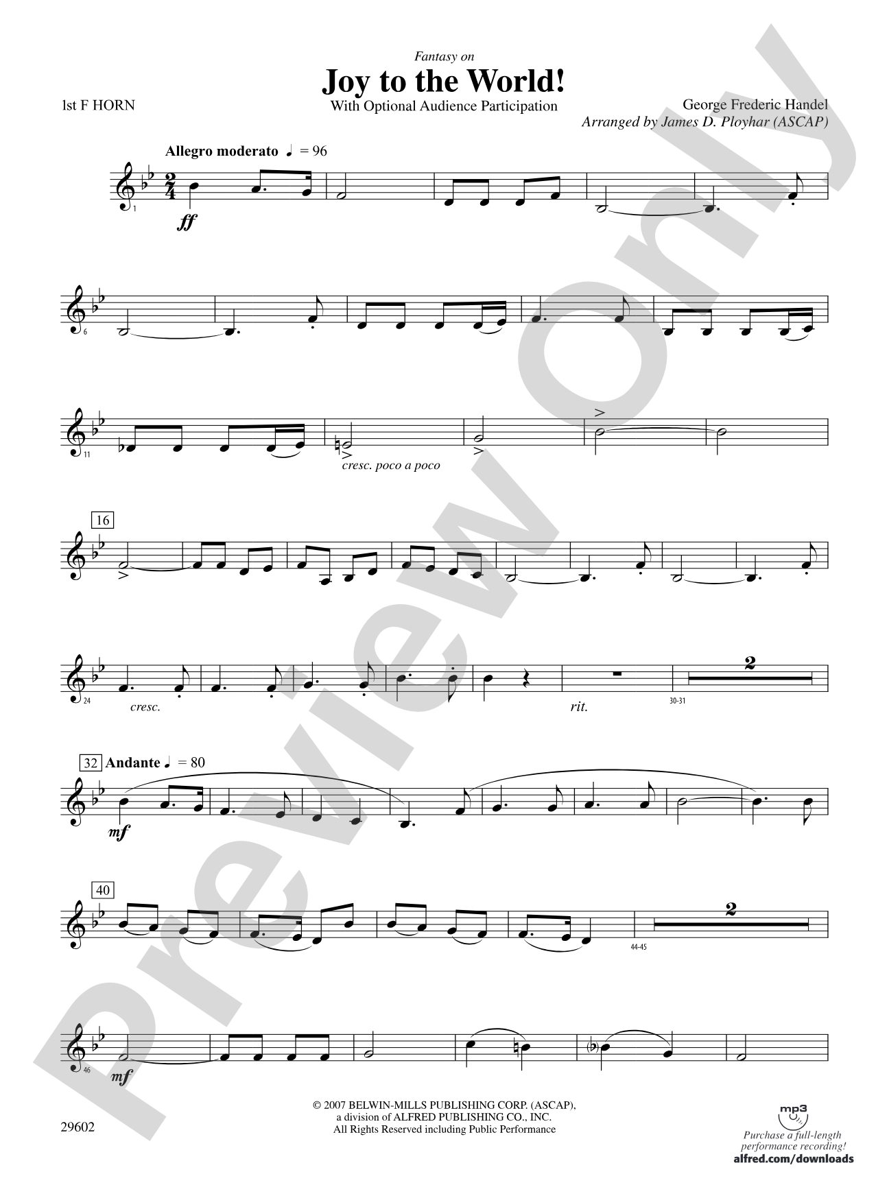 Joy to the World: 1st F Horn