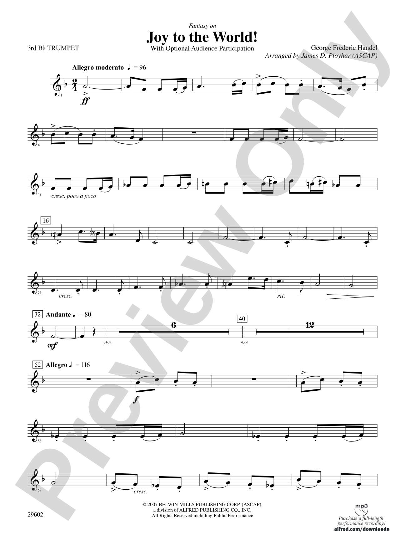 Joy to the World: 3rd B-flat Trumpet