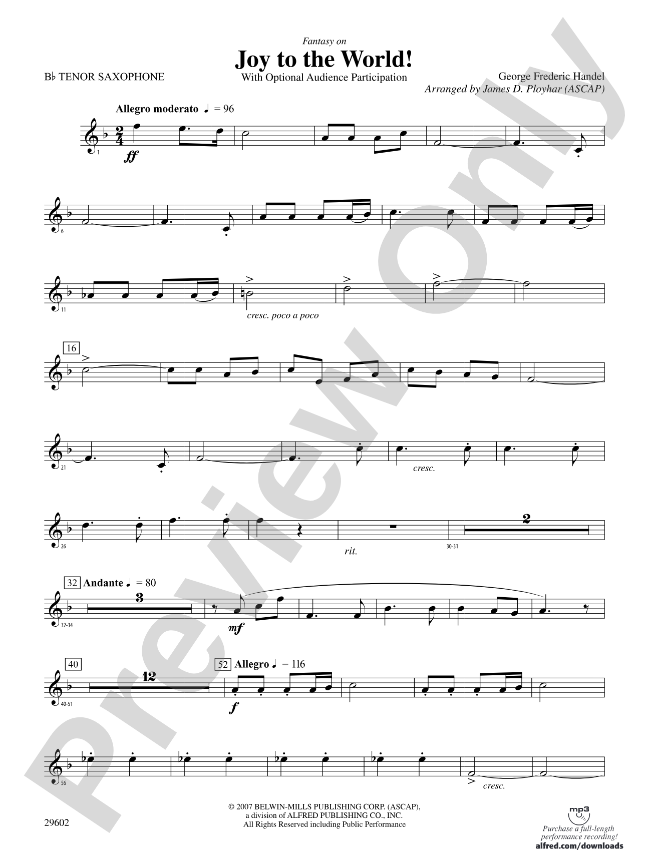 Joy to the World: B-flat Tenor Saxophone