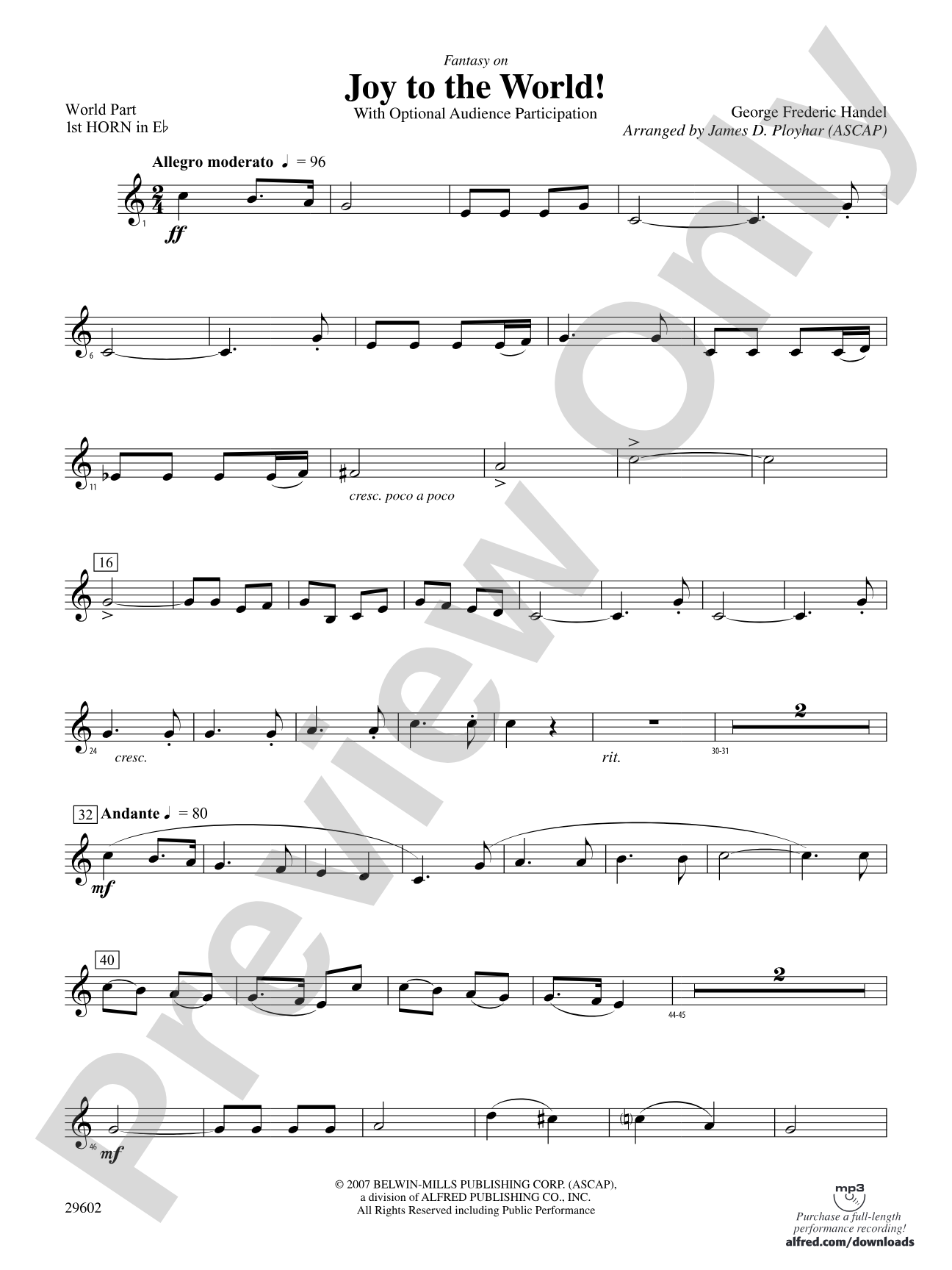 Joy to the World: (wp) 1st Horn in E-flat