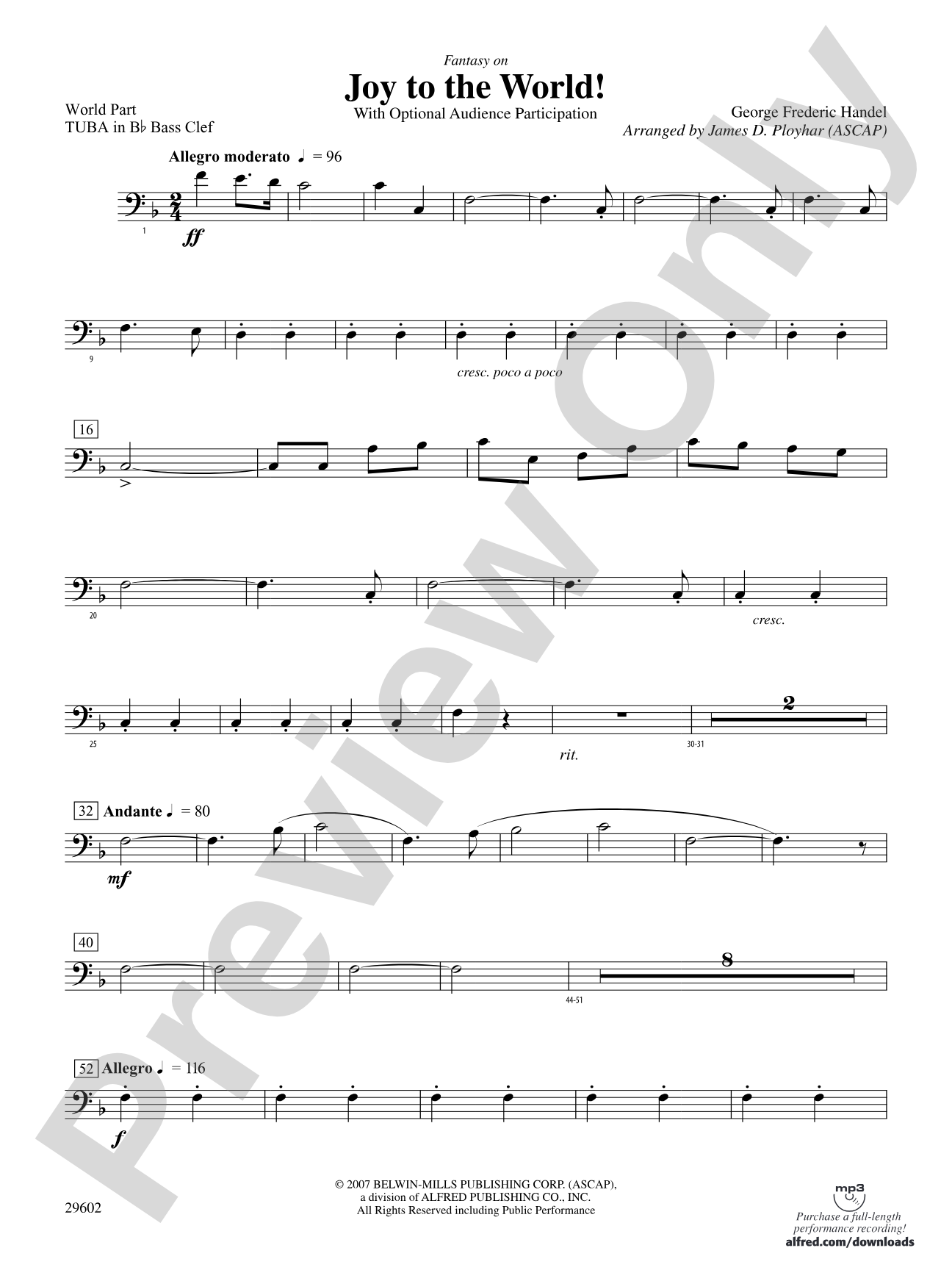 Joy to the World: (wp) B-flat Tuba B.C.