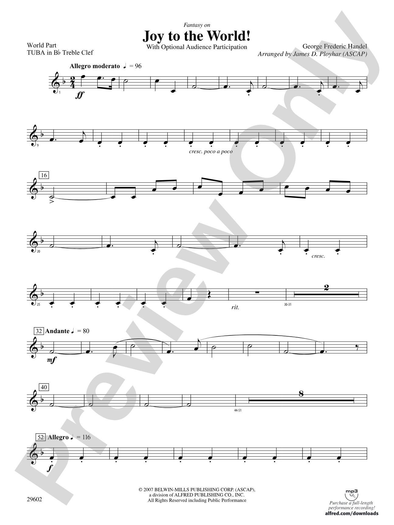 Joy to the World: (wp) B-flat Tuba T.C.