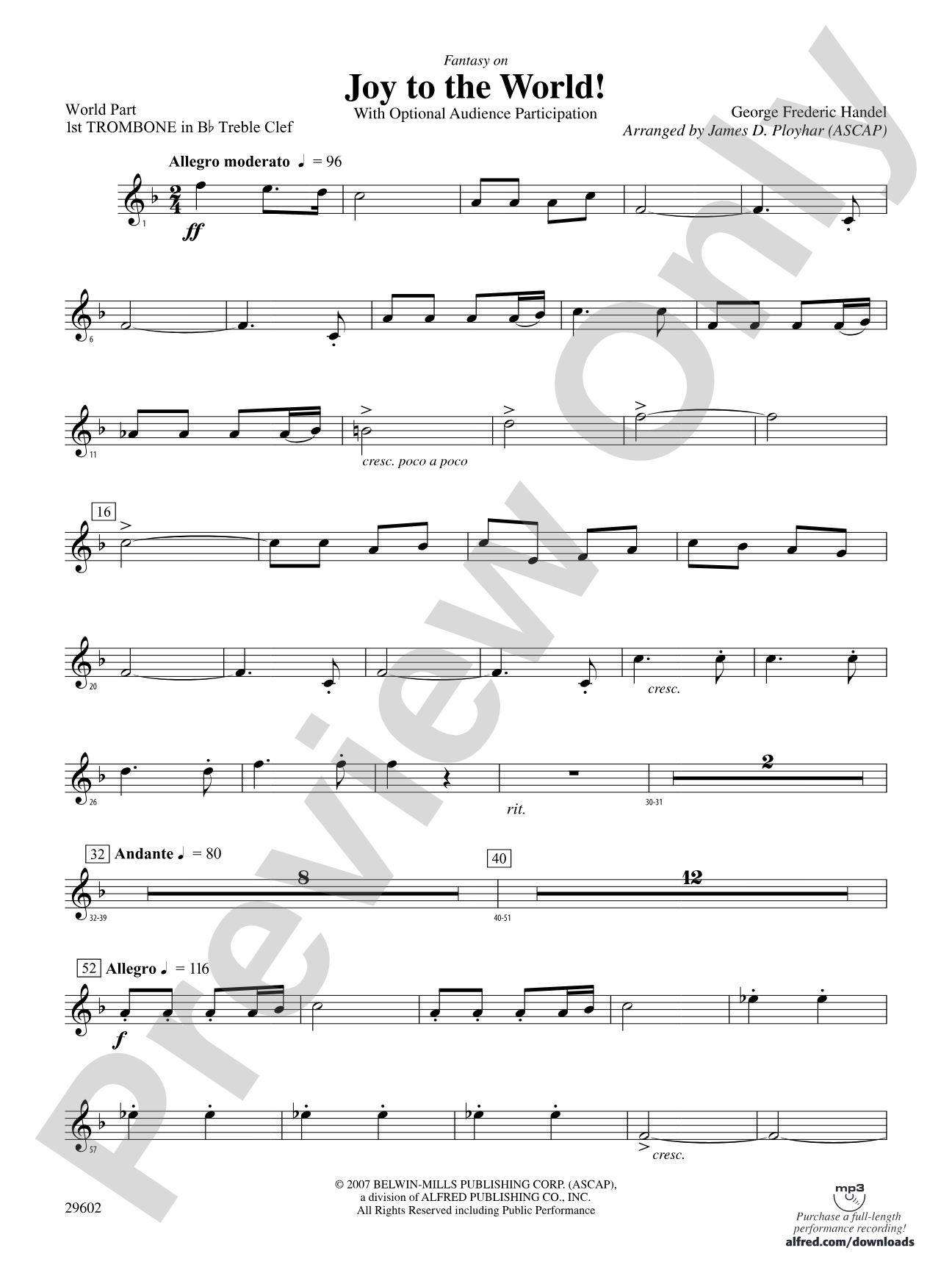 Joy to the World: (wp) 1st B-flat Trombone T.C.