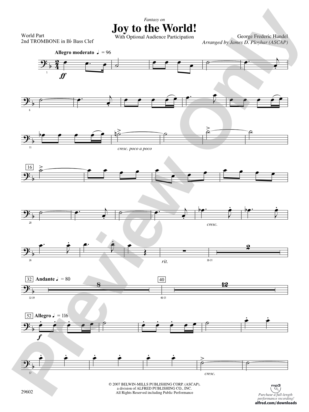 Joy to the World: (wp) 2nd B-flat Trombone B.C.