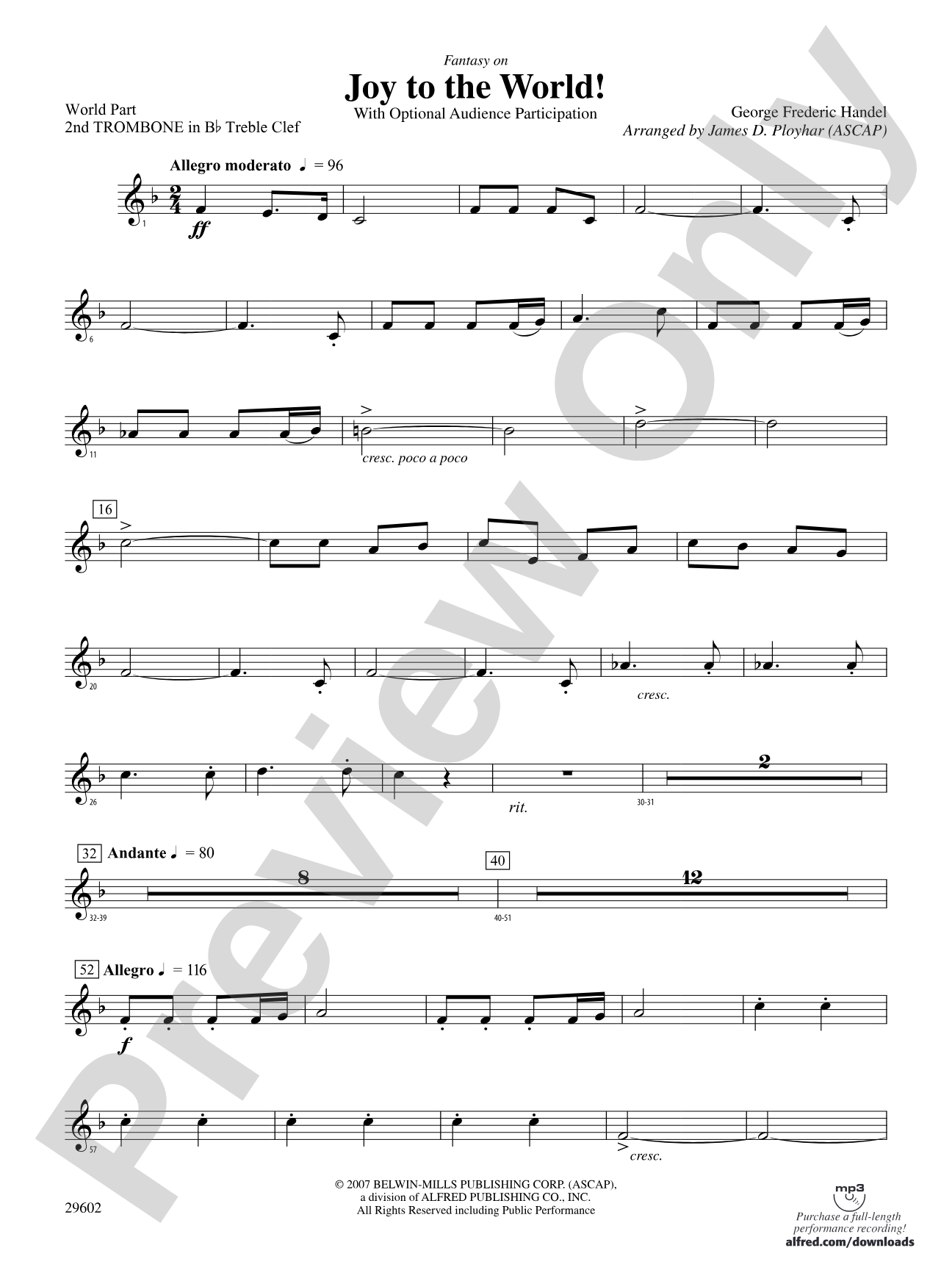 Joy to the World: (wp) 2nd B-flat Trombone T.C.