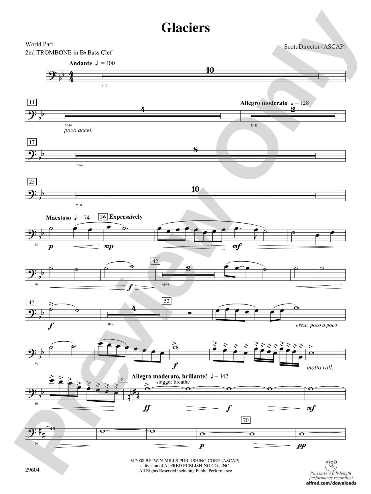 Glaciers: (wp) 2nd B-flat Trombone B.C.